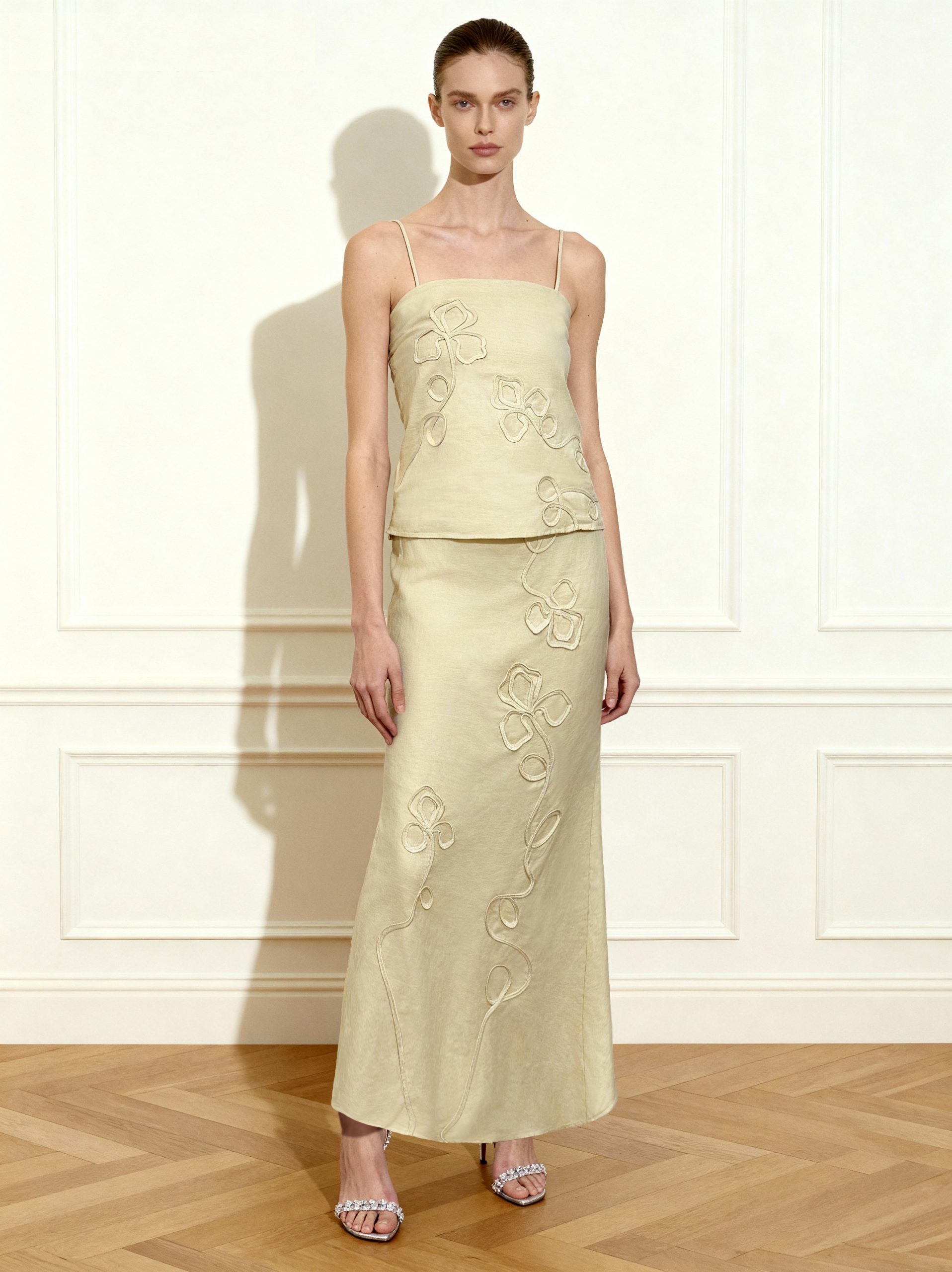 Linen Corded Embroidery Maxi Skirt - Natural - Image 2