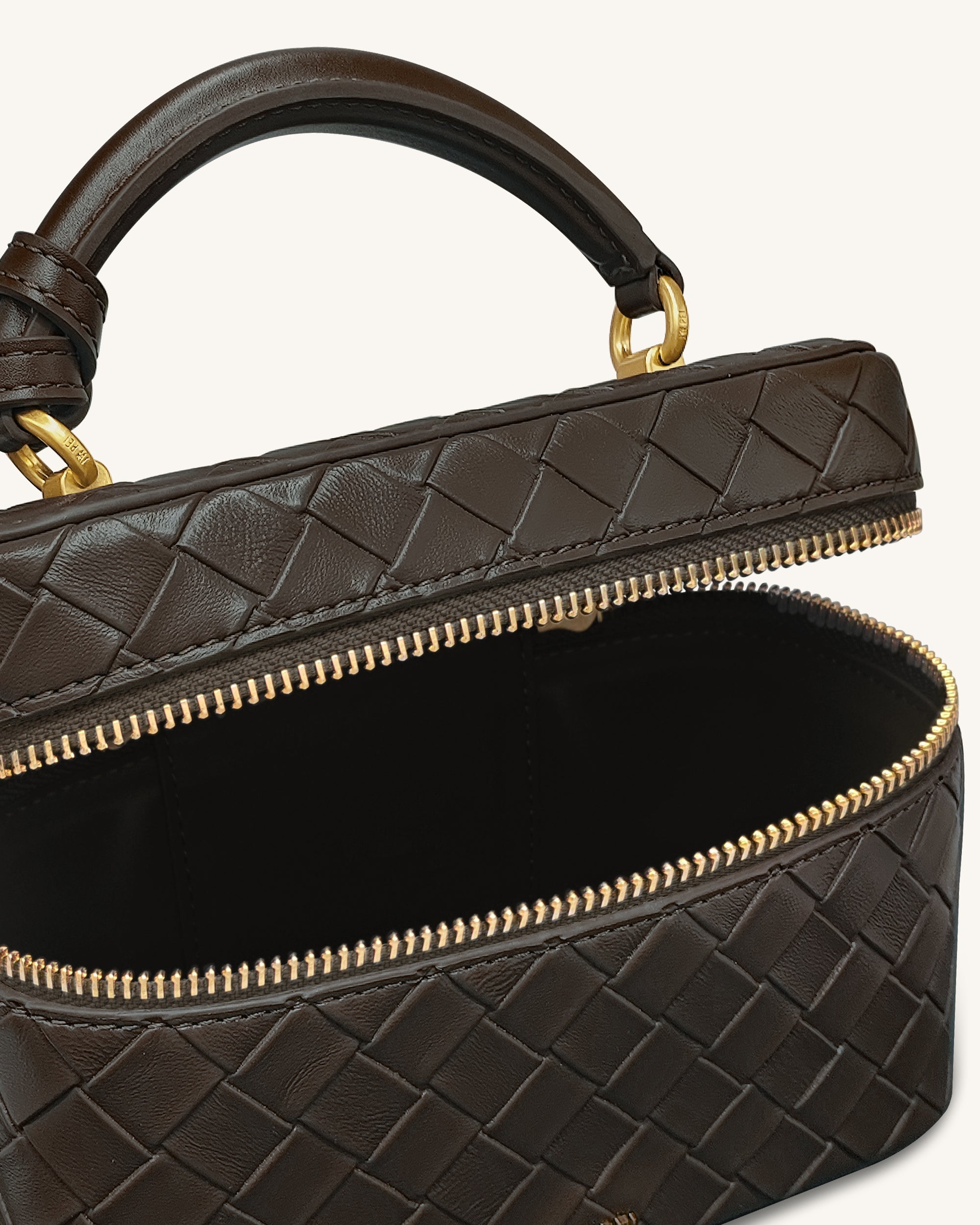 Cleo Woven Texture Box Shape Top Handle Bag - Dark Brown - Image 4