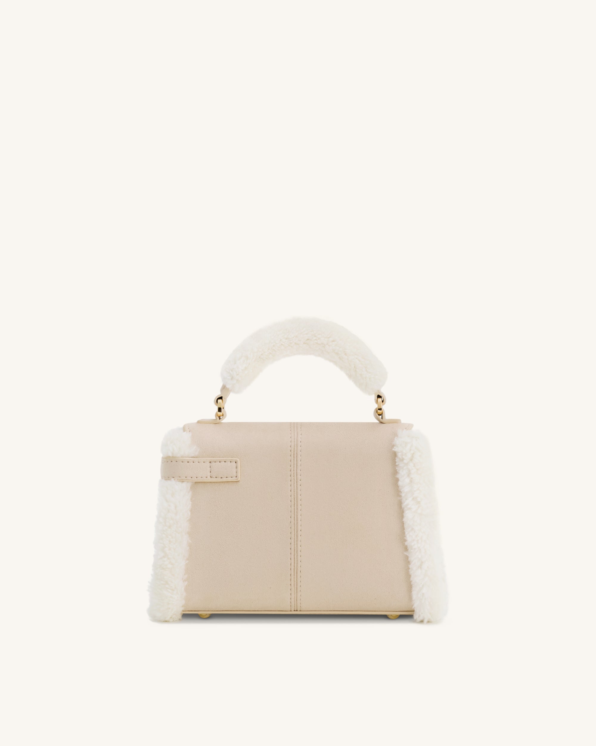 Elise Faux Suede Shearling Trim Top Handle Bag - Taupe - Image 4