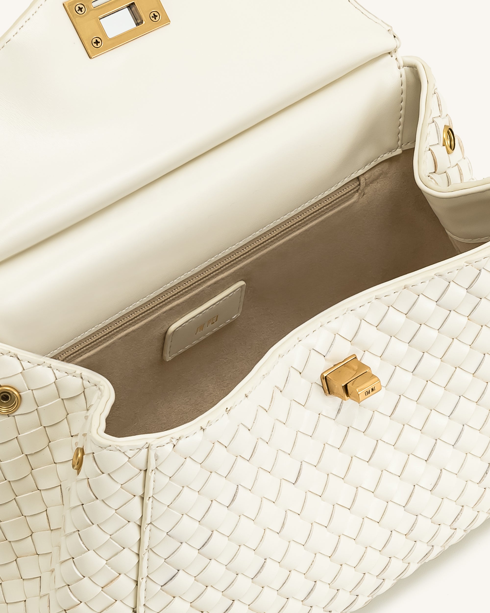 Lucia Classic Top Handle Woven Bag - White - Image 4