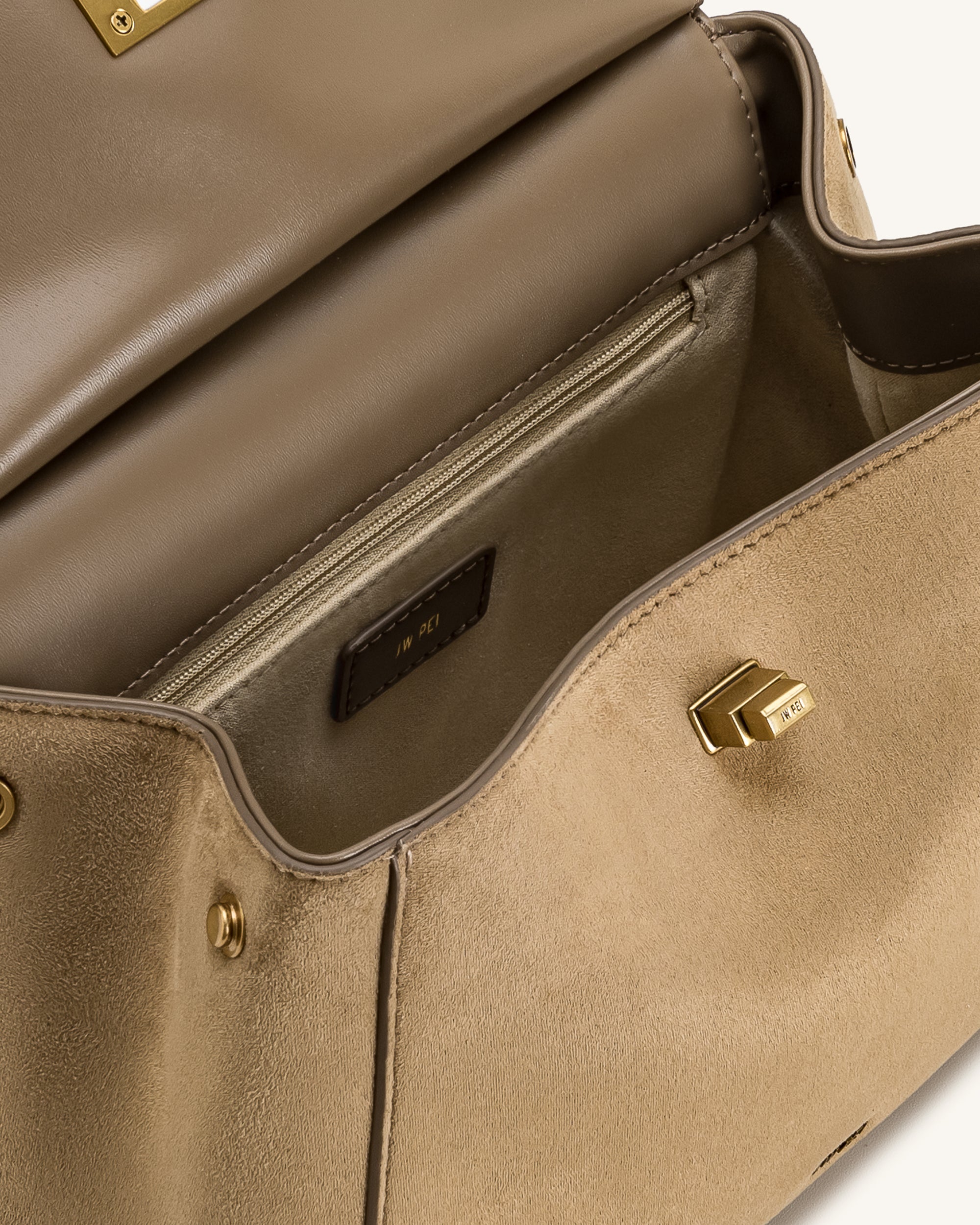 Lucia Classic Faux Suede Top Handle Bag - Taupe - Image 4