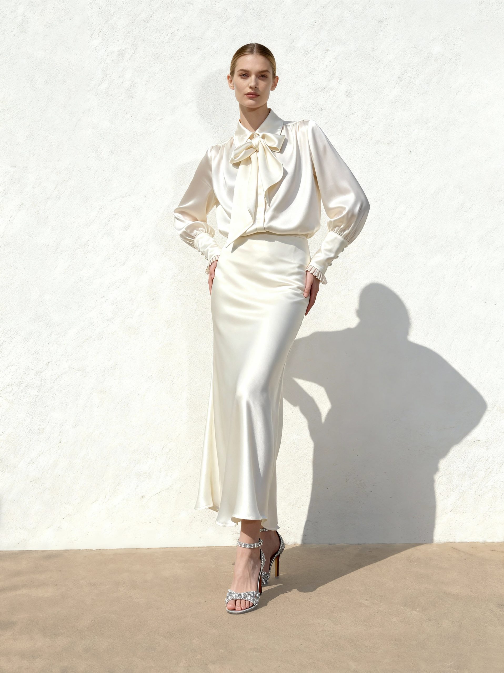 Liquid Satin Mermaid Maxi Skirt - White - Image 2
