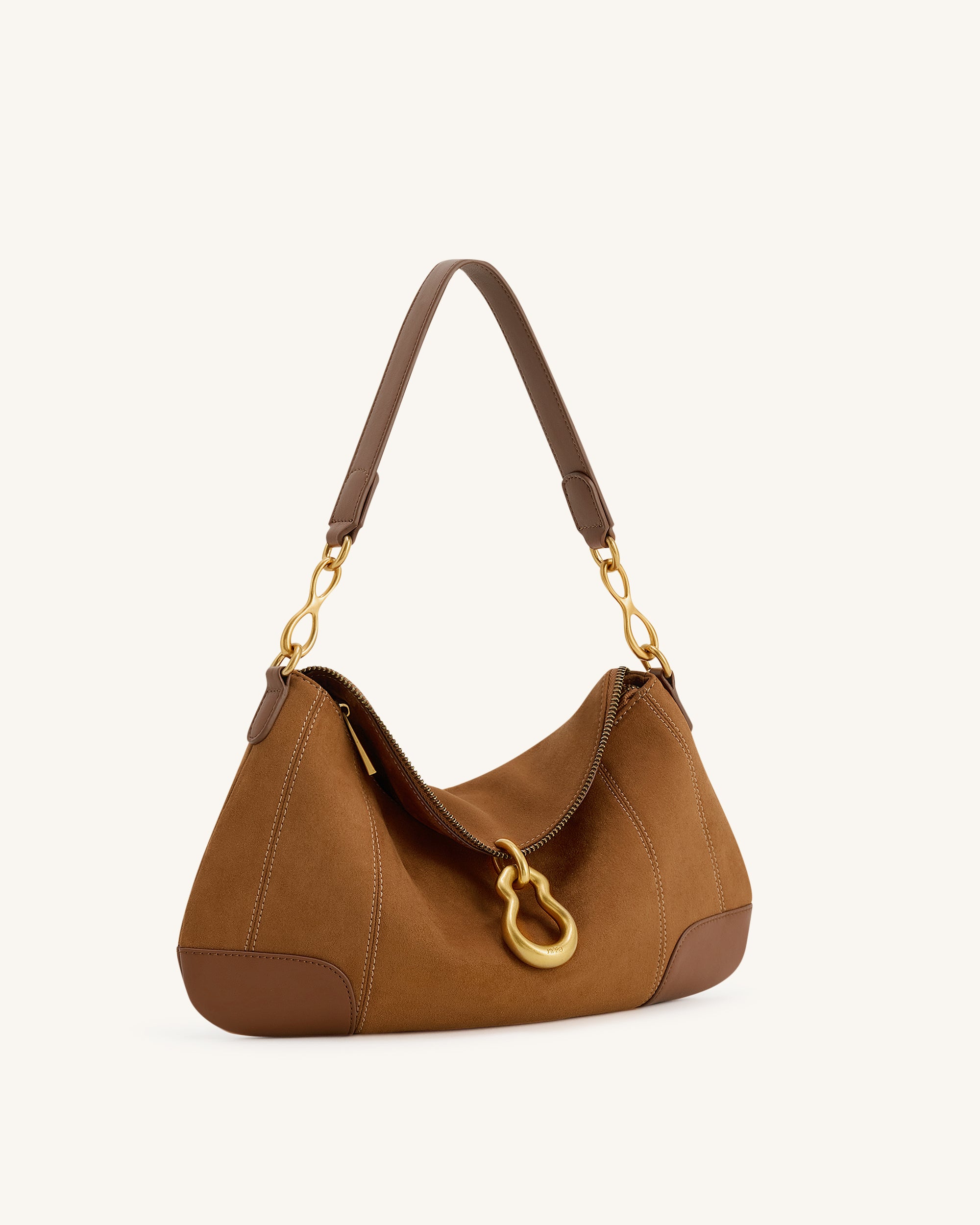 Jayla Faux Suede Metal Pendant Embellished Shoulder Bag - Brown - Image 2
