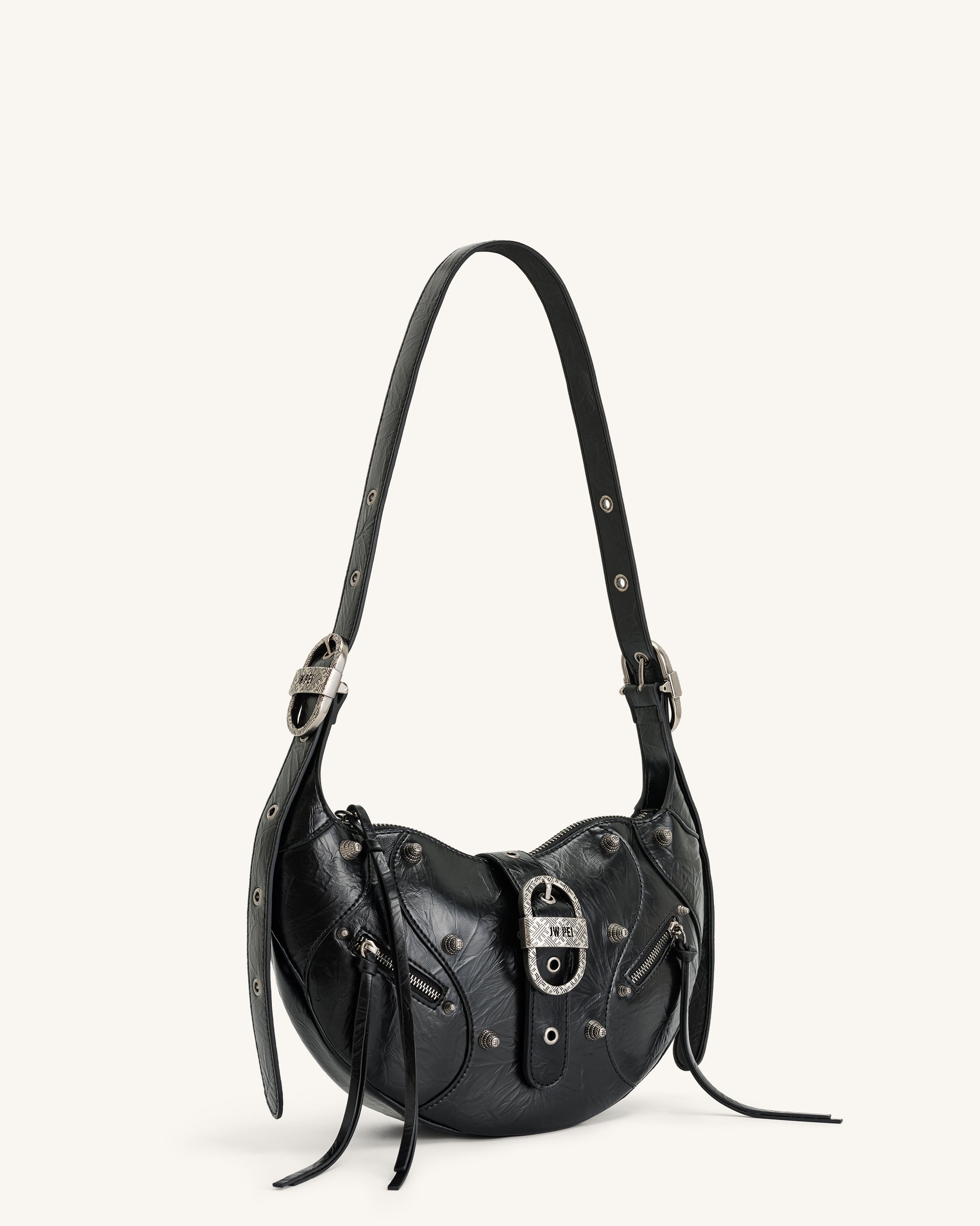 Tessa Crushed Shoulder Bag - Black - Image 3