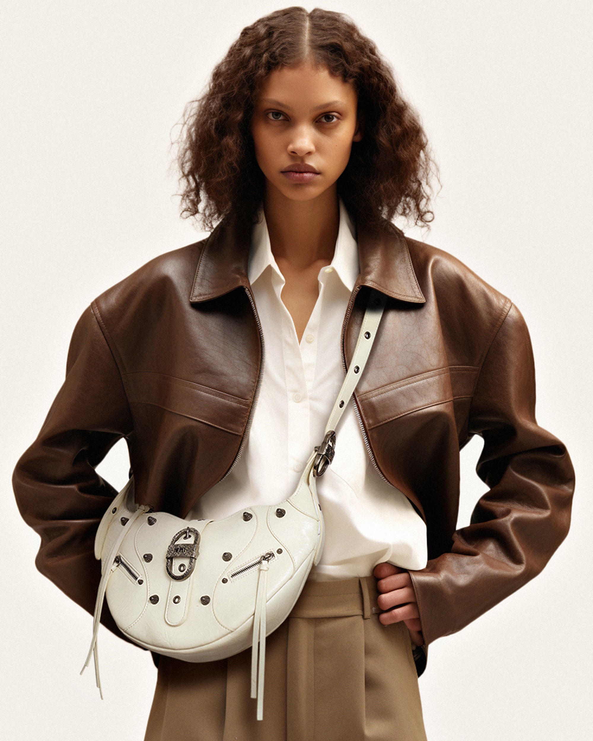 Tessa Crushed Shoulder Bag - White - Image 2