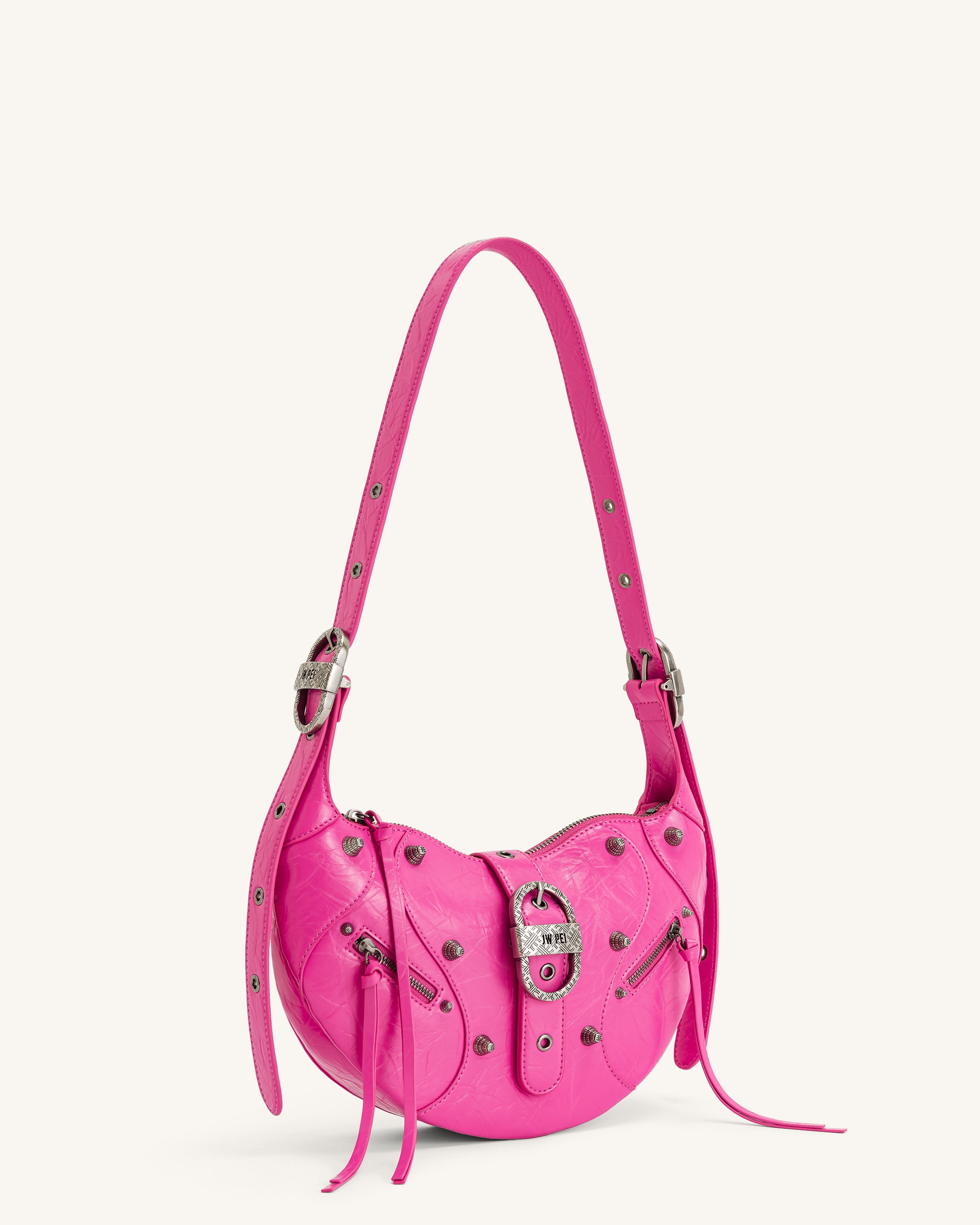 Tessa Crushed Shoulder Bag - Bright Pink - Image 2