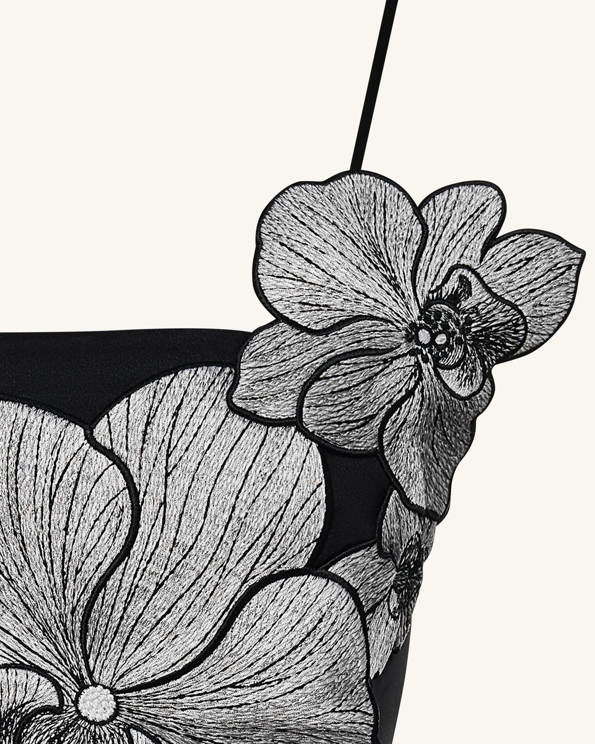Orchid Appliqué Mini Dress - Black/Silver - Image 5