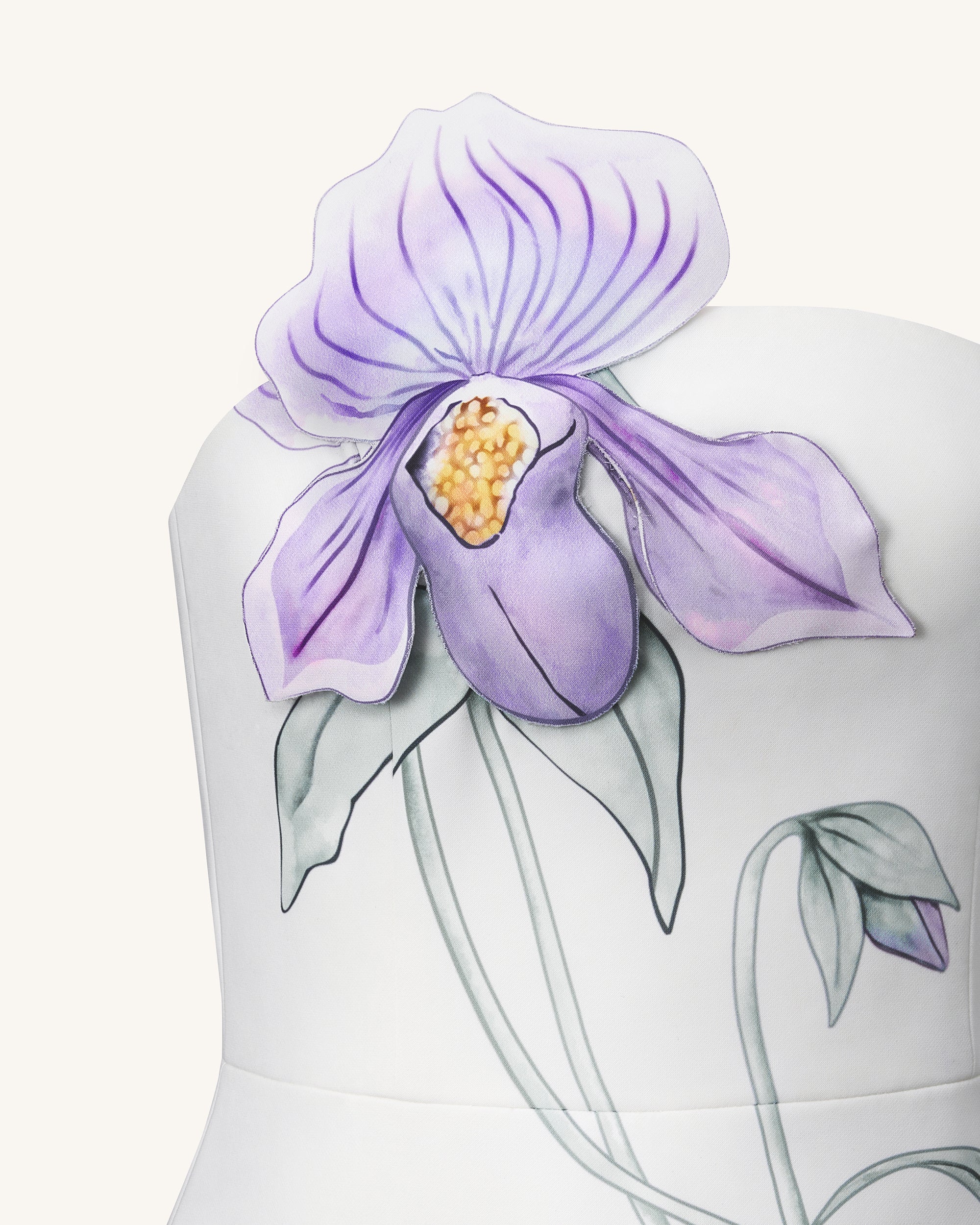 Slipper Orchid Appliqué Mini Dress - White - Image 7