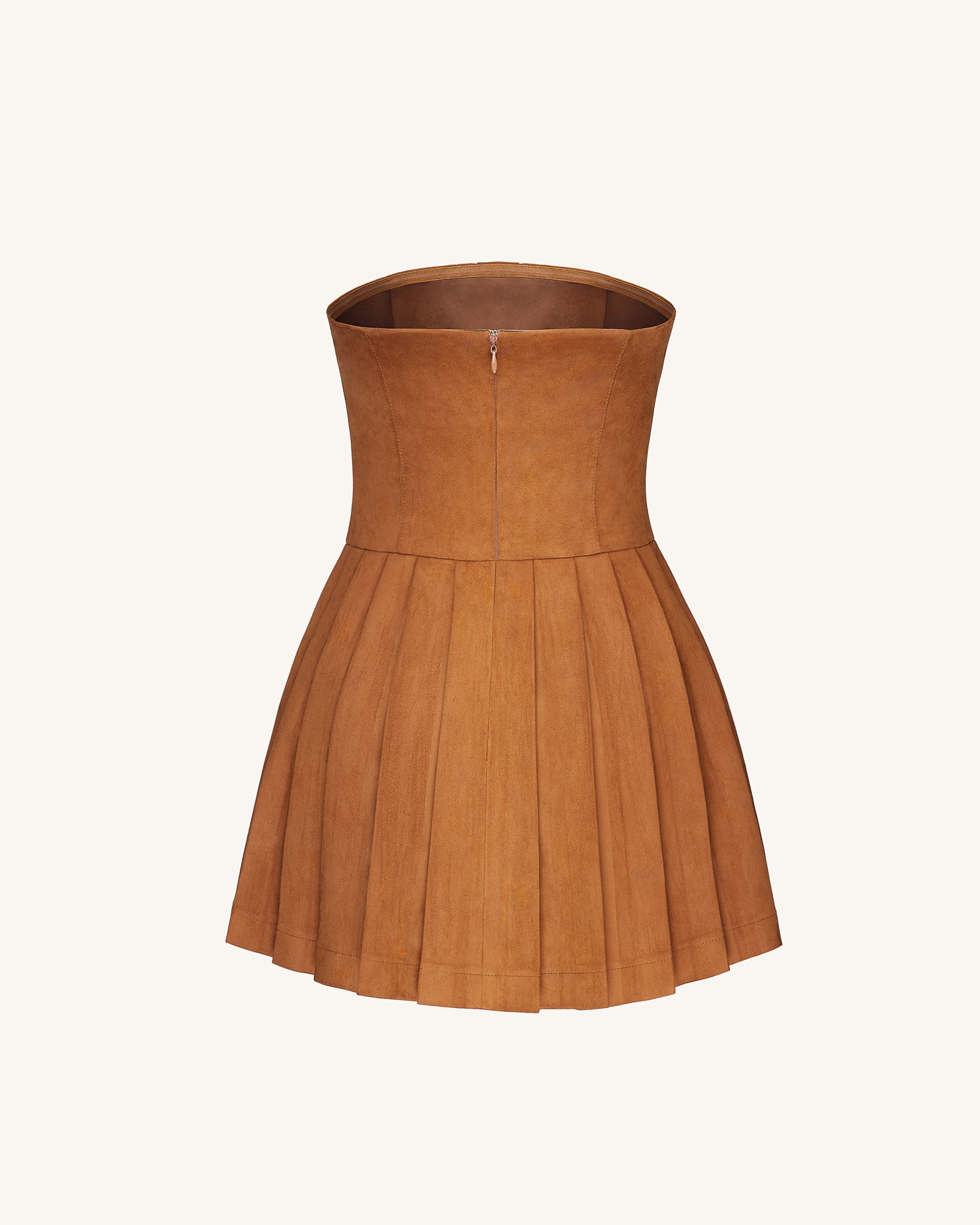 Ellie Pleated Velvet Dress - Caramel - Image 5