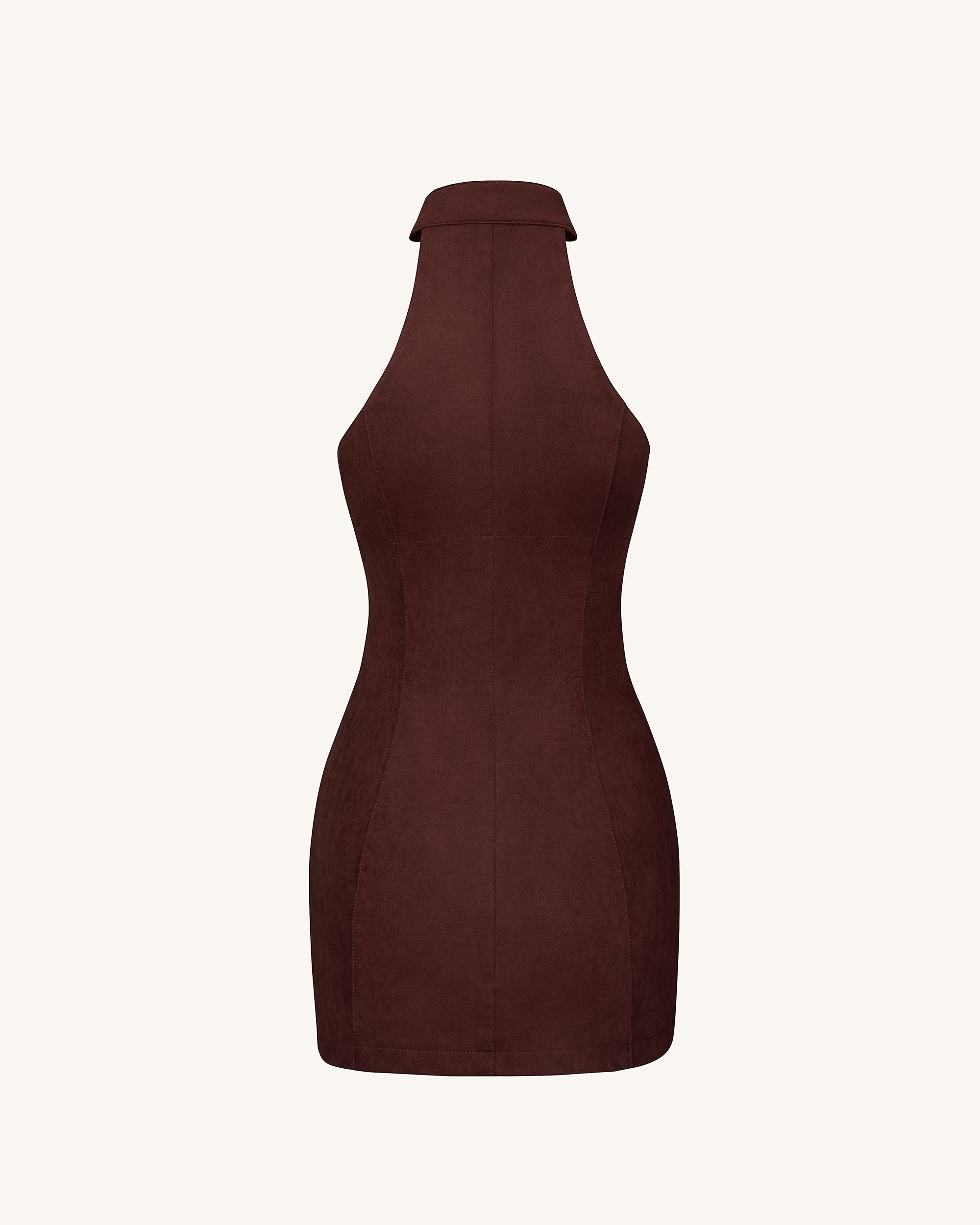 Ruby Halter Neck Zipper Mini Dress - Coffee Red - Image 4