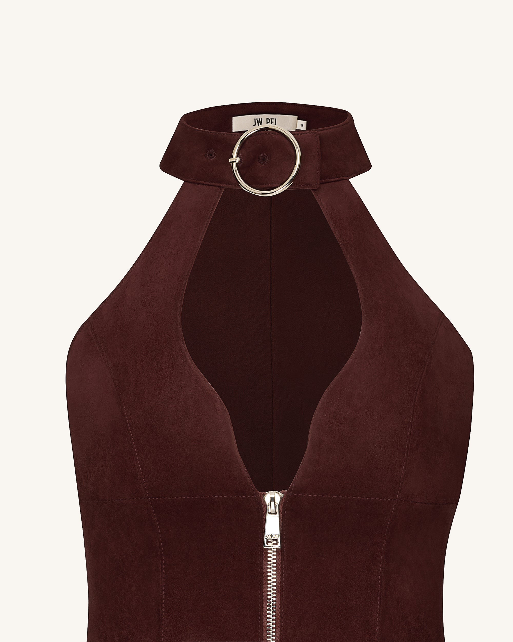 Ruby Halter Neck Zipper Mini Dress - Coffee Red - Image 5