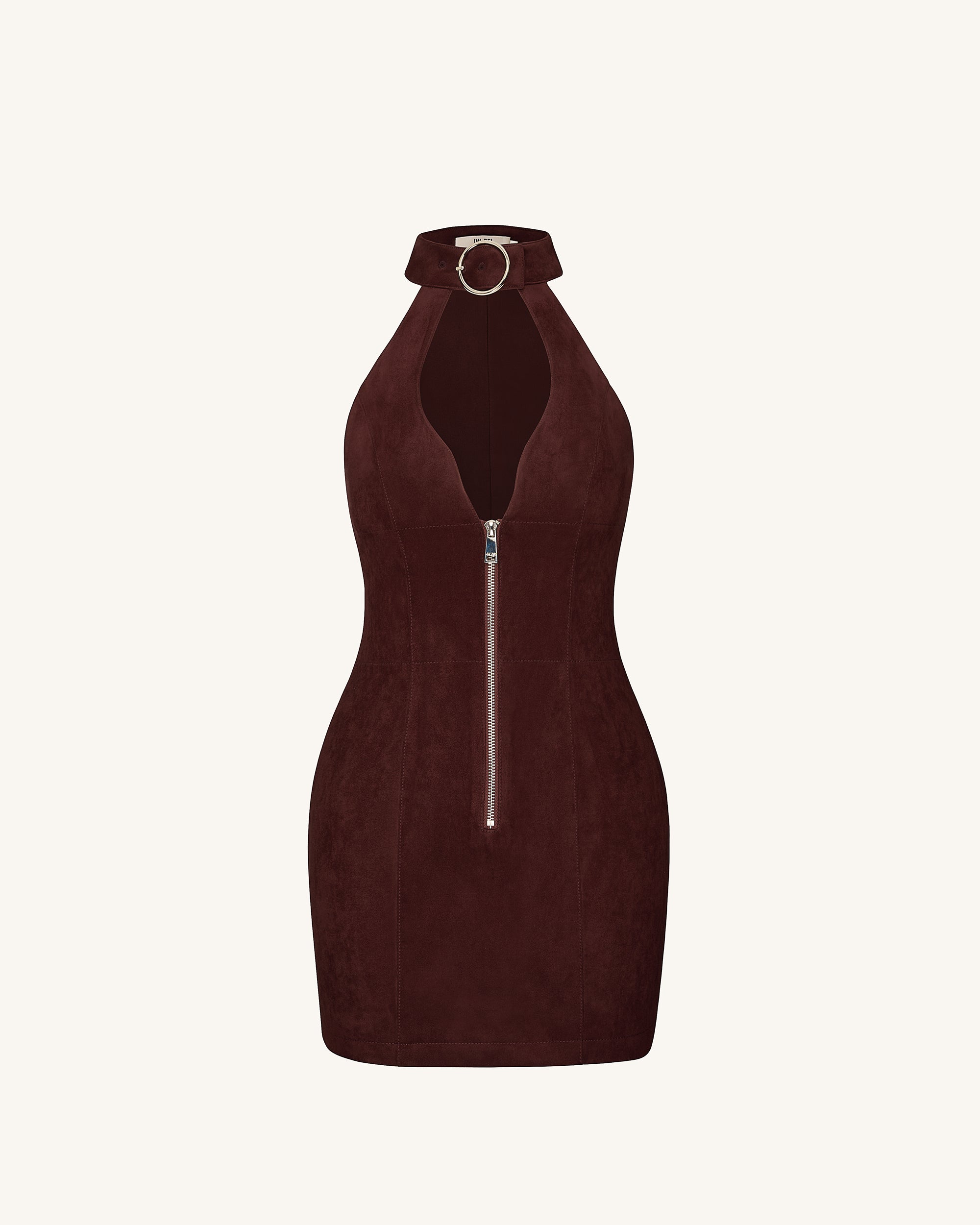 Ruby Halter Neck Zipper Mini Dress - Coffee Red - Image 2