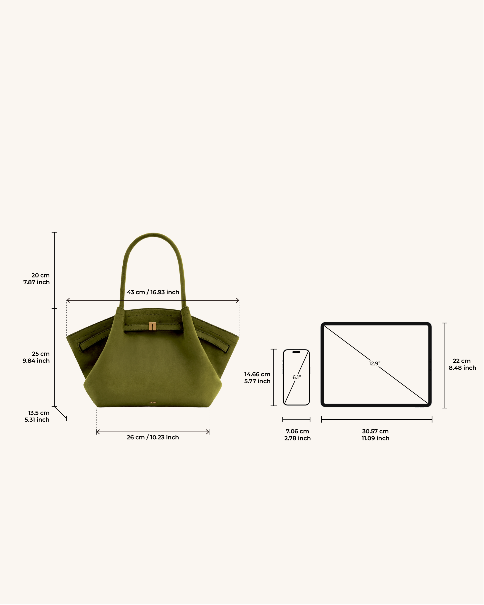 Hana Medium Faux Suede Tote Bag - Dark Olive - Image 7
