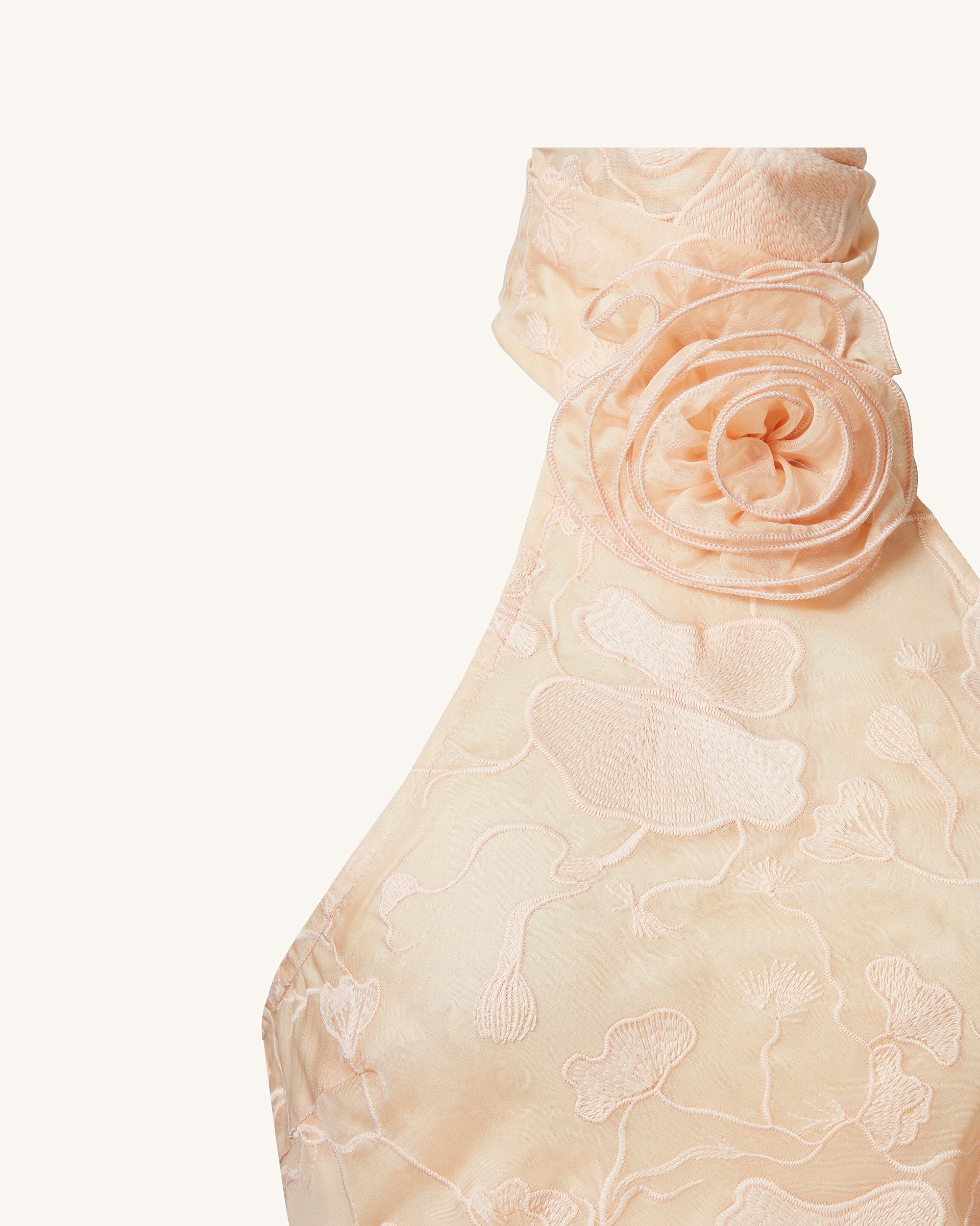 Uliana Pink Beige Floral Lace Halterneck Maxi Dress - Pink Beige - Image 4