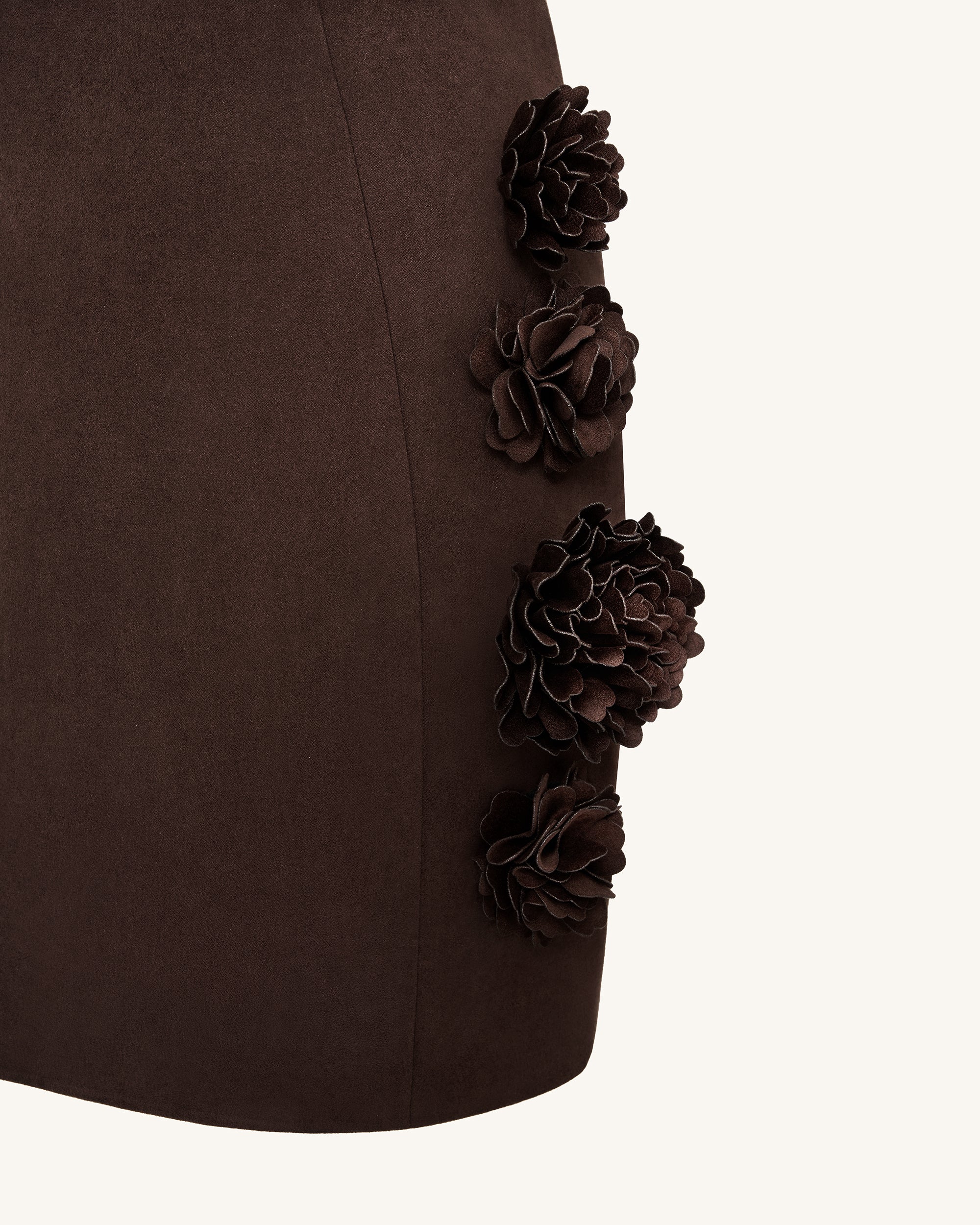 Elaina Rosette Applique Mini Dress - Chocolate Brown - Image 6