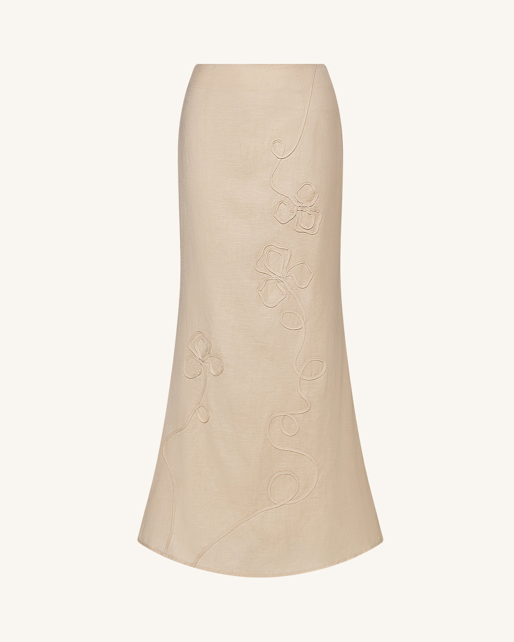 Linen Corded Embroidery Maxi Skirt - Natural - Image 3
