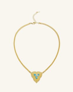 Alternative view of Leaf Pendant Necklace - 18ct Gold Plated & Aquamarine Zircon