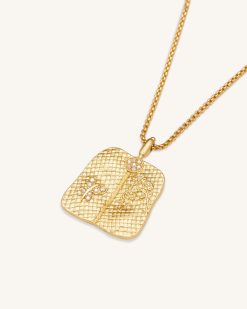 Alternative view of Plantain Fan Pendant Necklace - 18ct Gold Plated & White Zircon