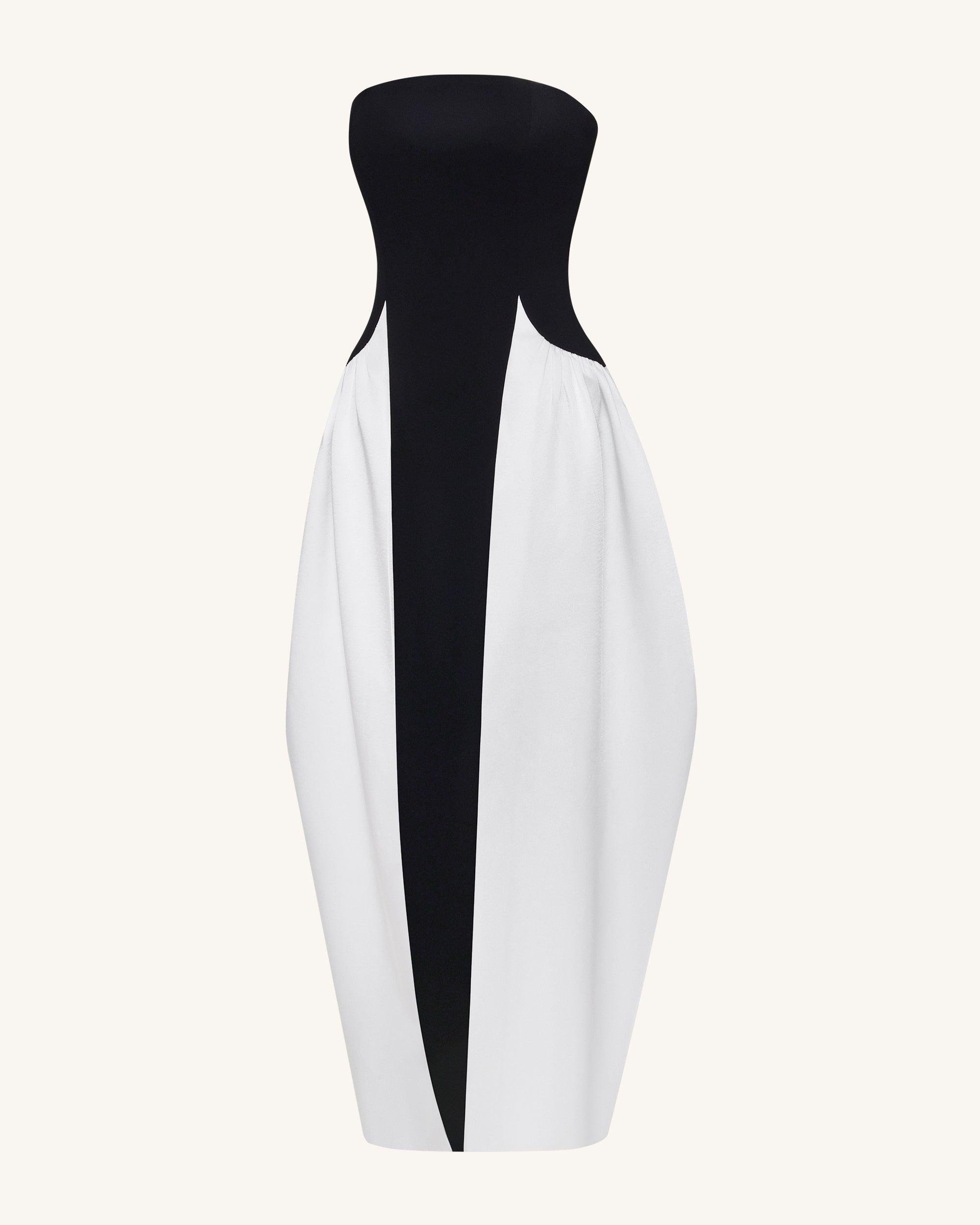 Monochrome Paneled Strapless Sculptural Maxi Dress - Black - Image 5