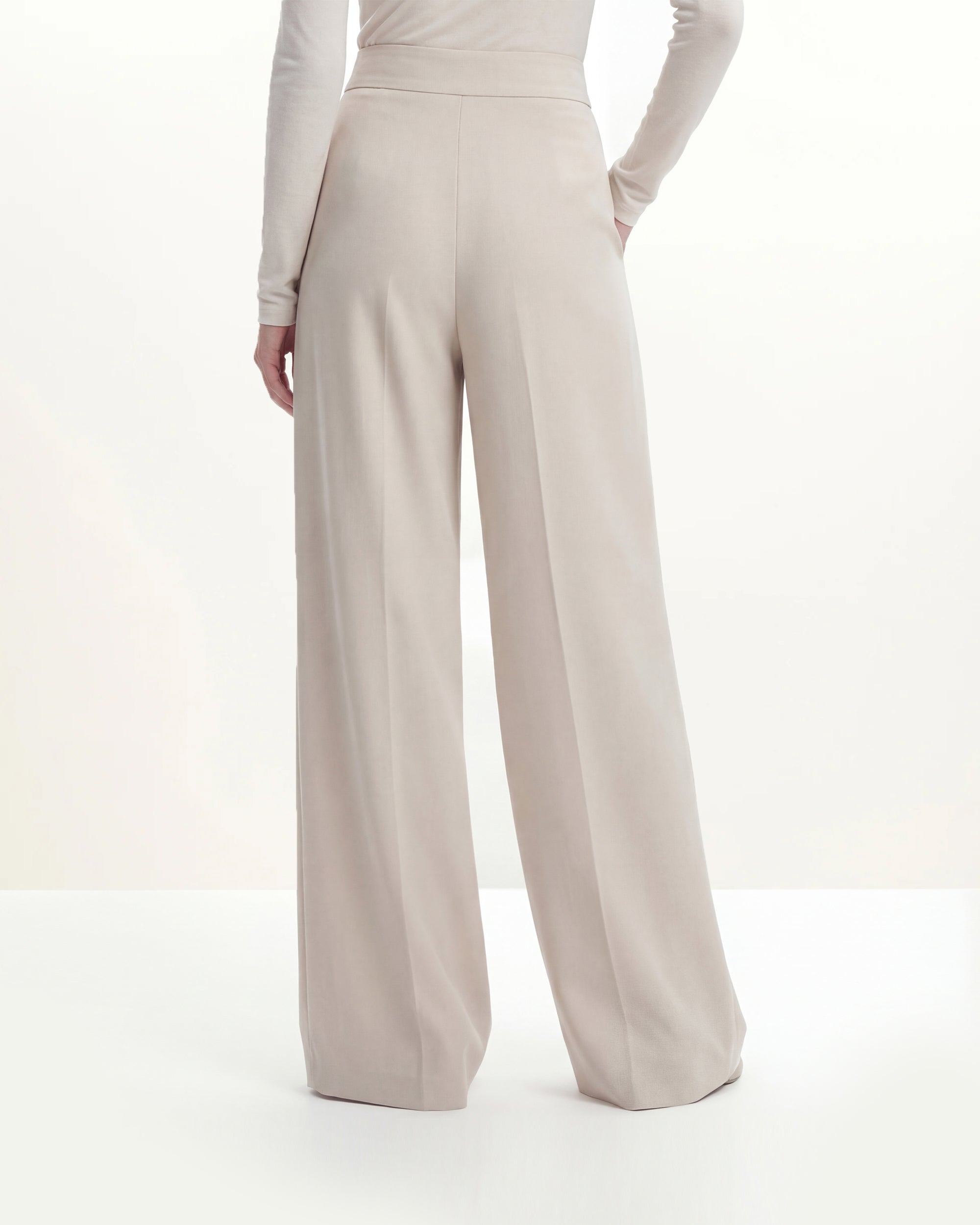 Pleated Wide-Leg Trousers - Beige - Image 3