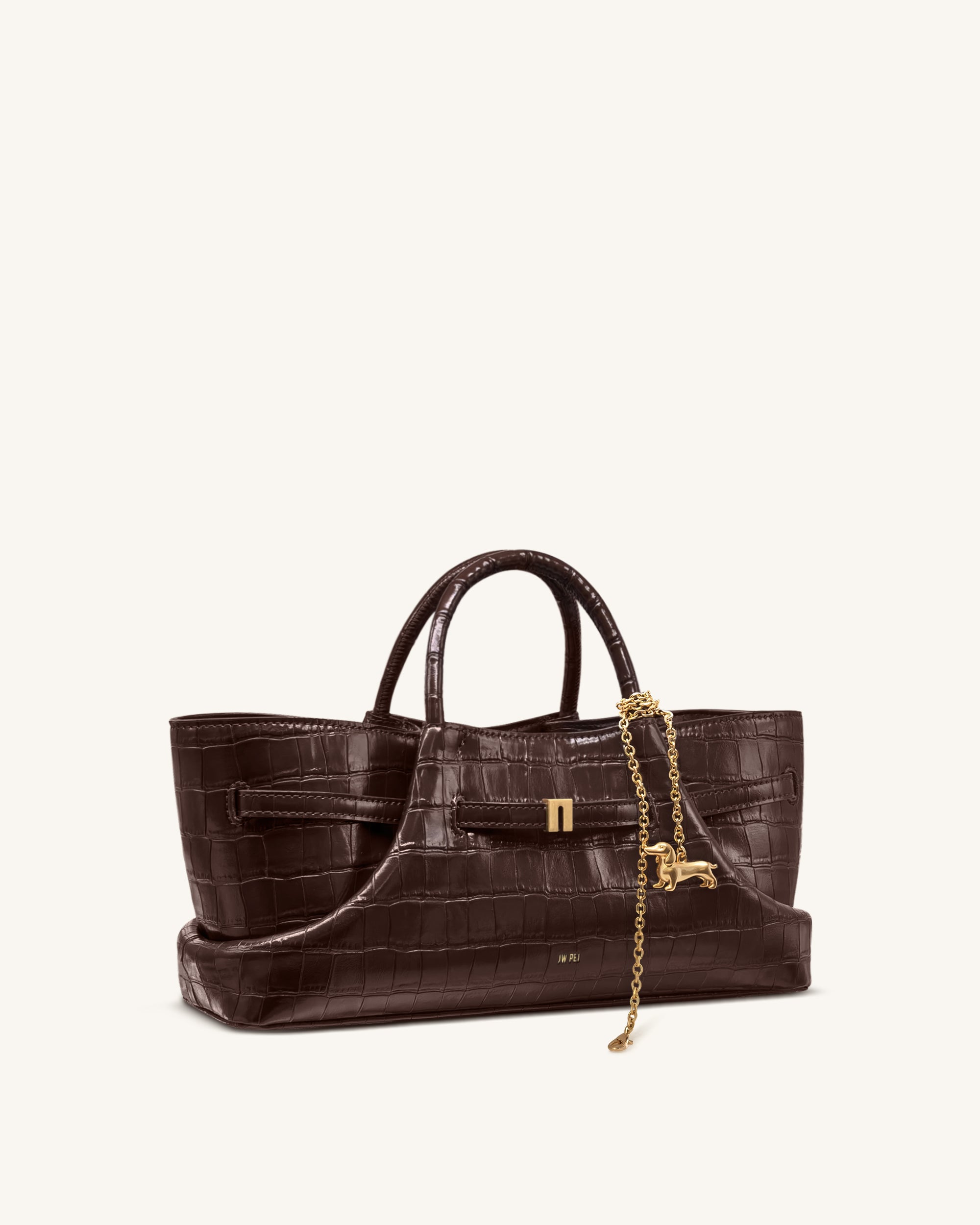 Maeve Dachshund Metal Charm Tote Bag - Dark Brown Croc - Image 2