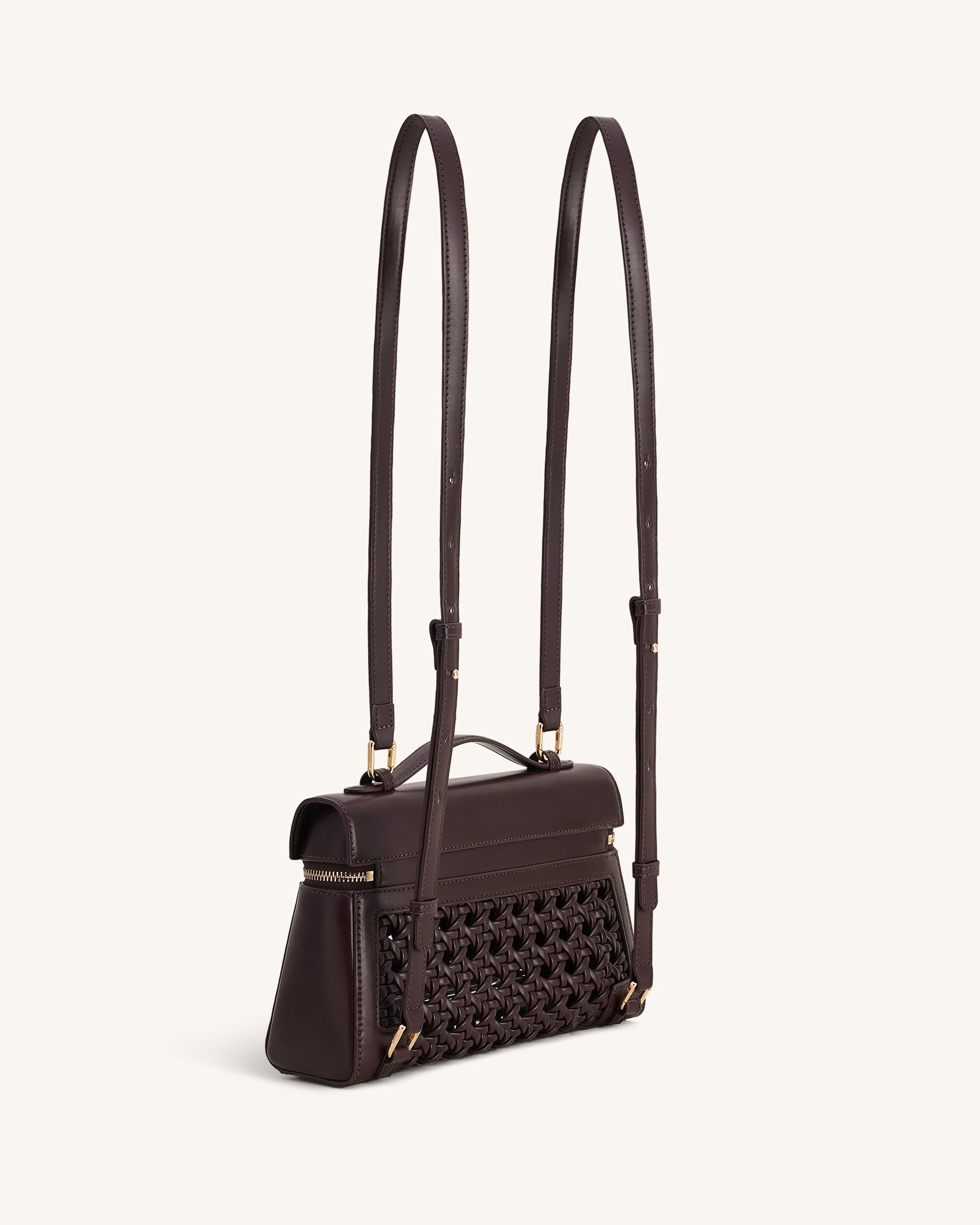Thea Large Woven Top Handle Bag - Dark Red - Image 3