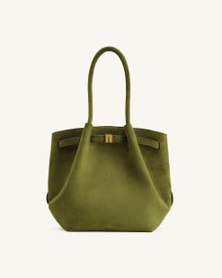 Alternative view of Hana Column Faux Suede Tote Bag - Olive Green