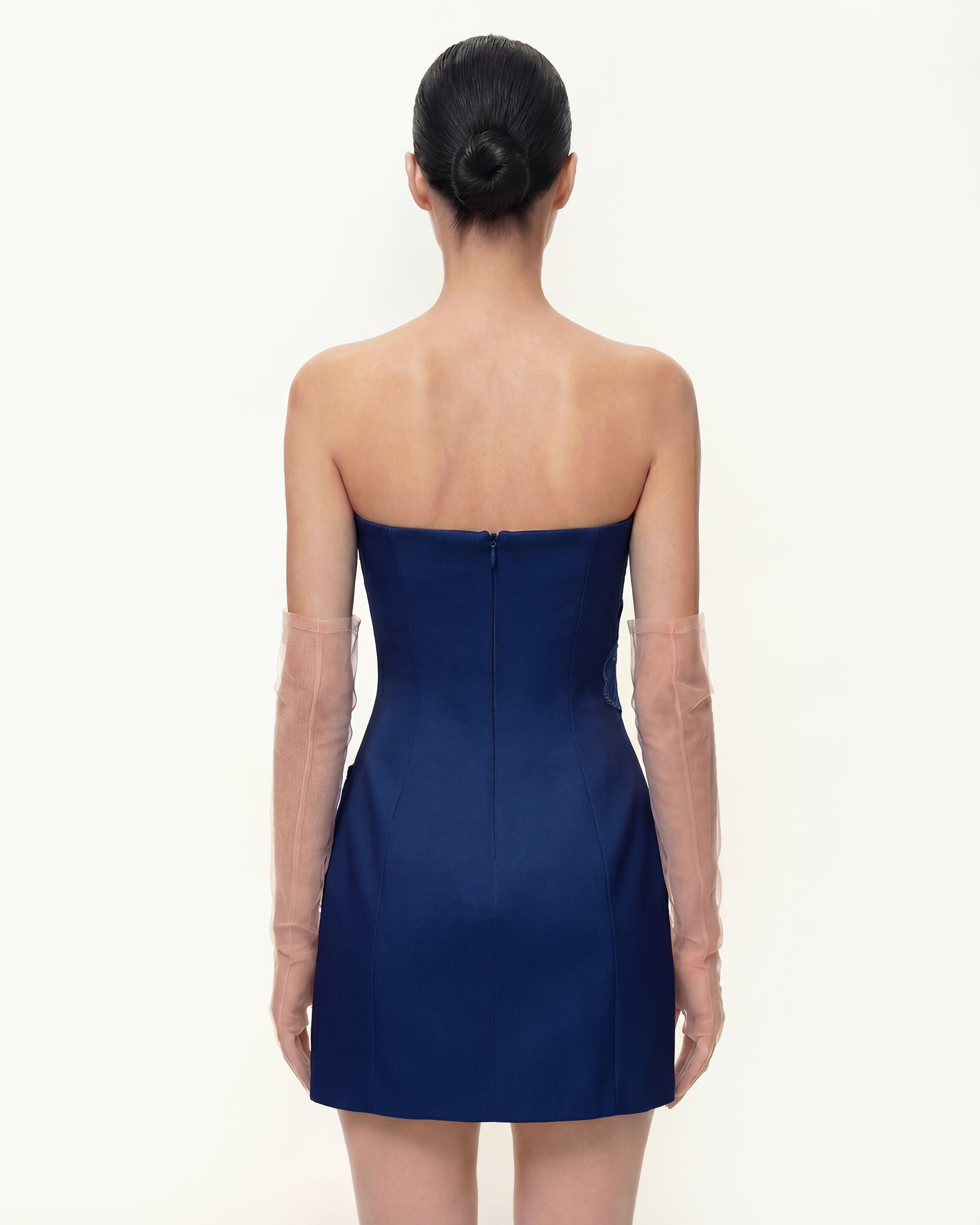 Iris Floral Print Strapless Dress – Navy blue - Image 2