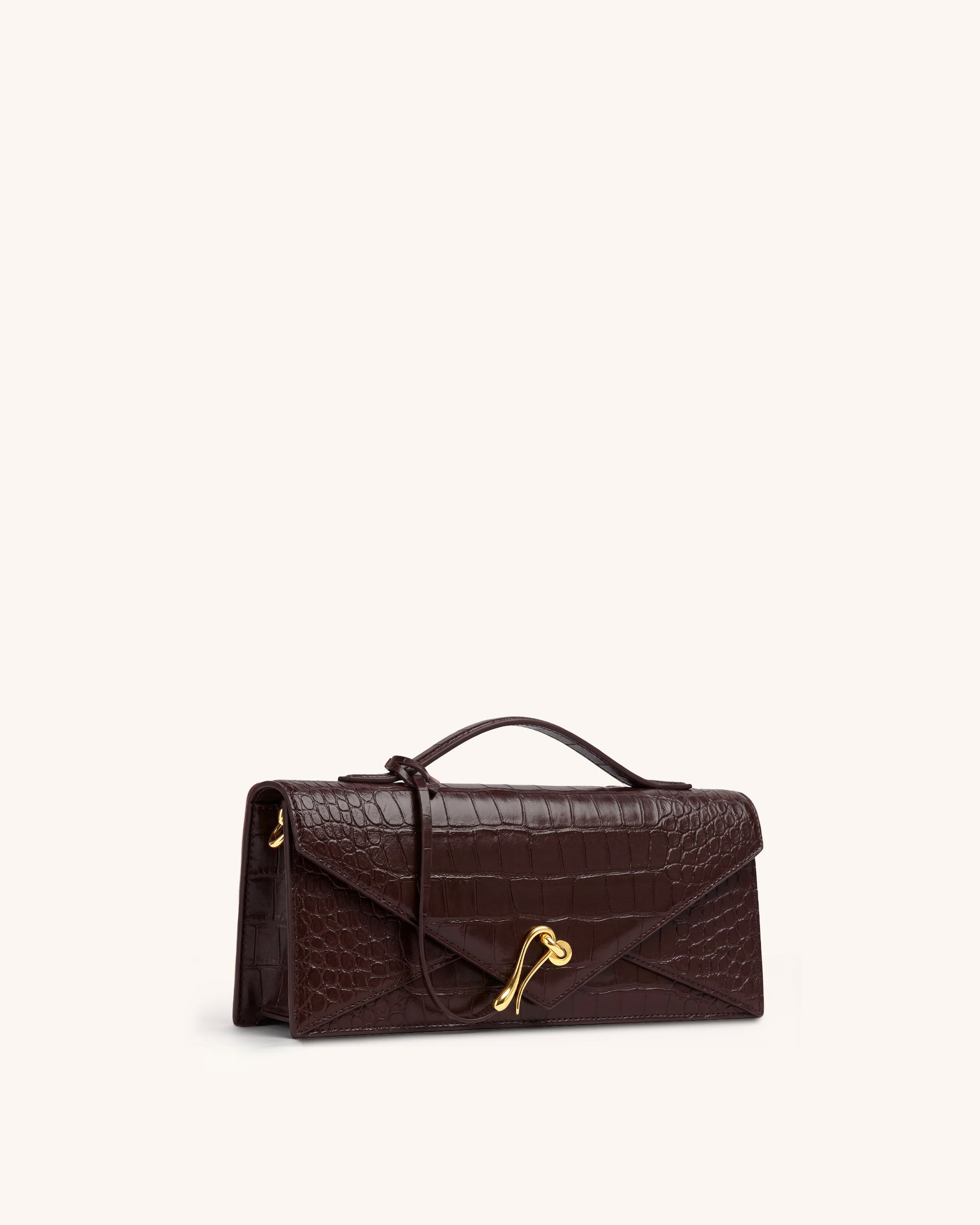 Celeste Envelope Top Handle Bag - Dark Brown Croc - Image 2
