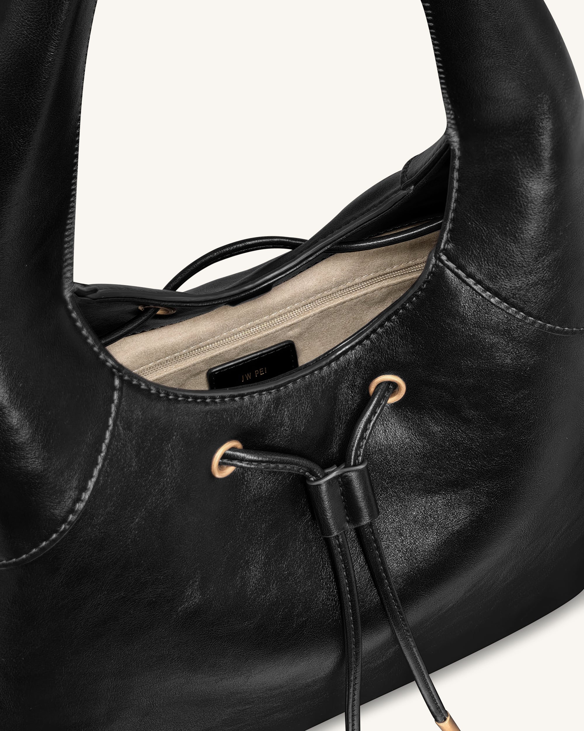Celandra Drawstring Hobo Bag - Black - Image 4