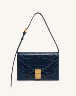 Clio Envelope Crossbody Bag - Navy Croc
