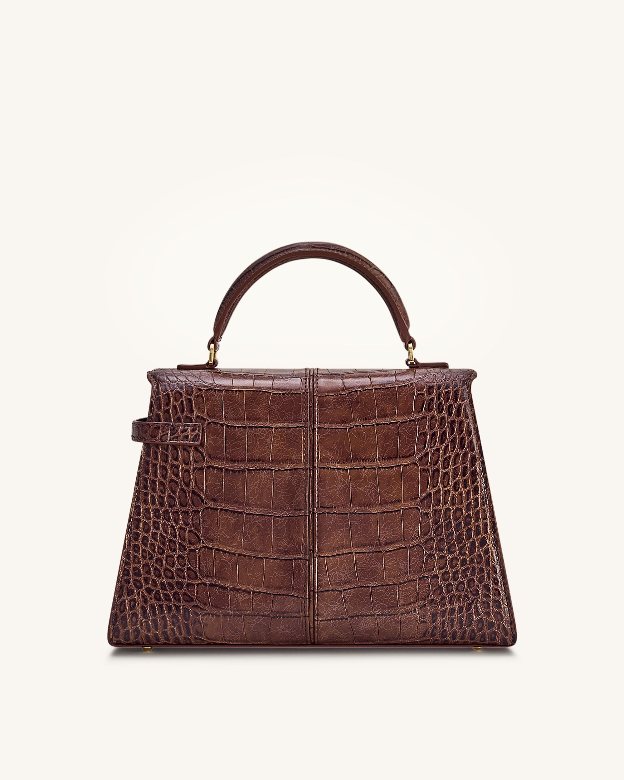 Elise Large Croc-Embossed Top Handle Bag - Chestnut Brown - Image 3
