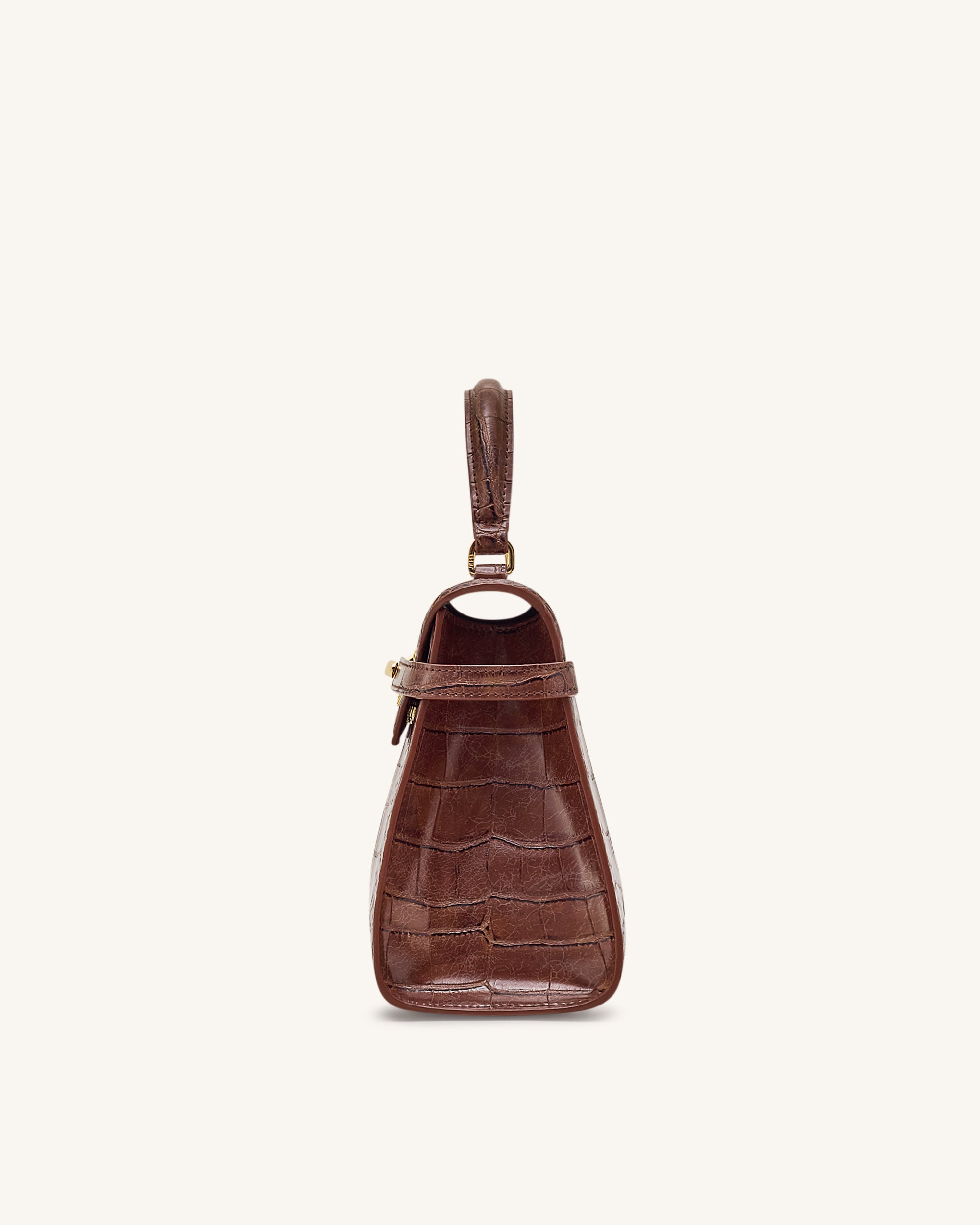 Elise Large Croc-Embossed Top Handle Bag - Chestnut Brown - Image 4
