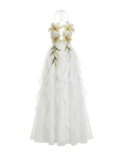 Alternative view of Lily-Embroidered Embroidered Halter Tiered Maxi Dress - White