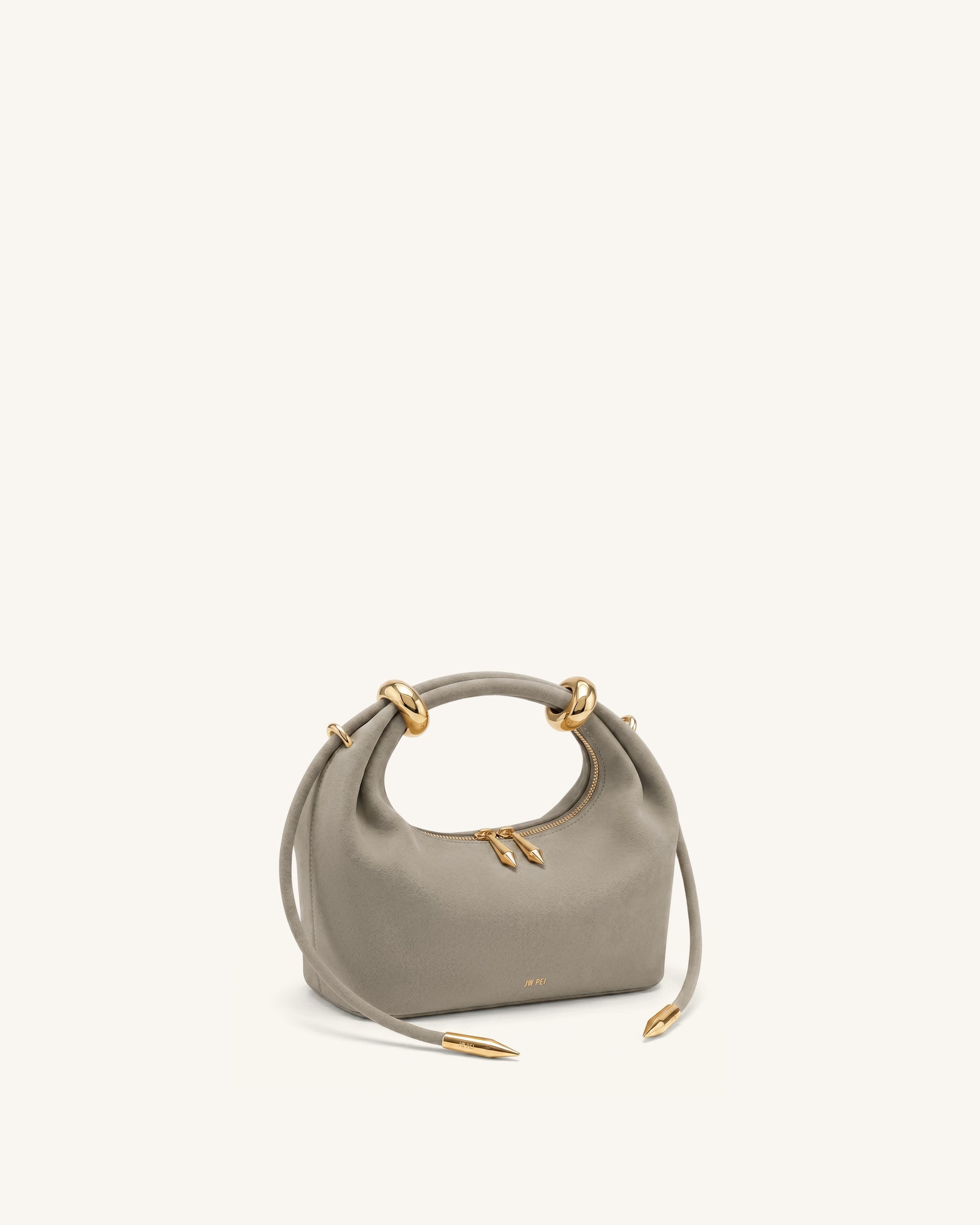 Ellie Faux Suede Metal Ring Embellished Top Handle Bag - Grey - Image 2