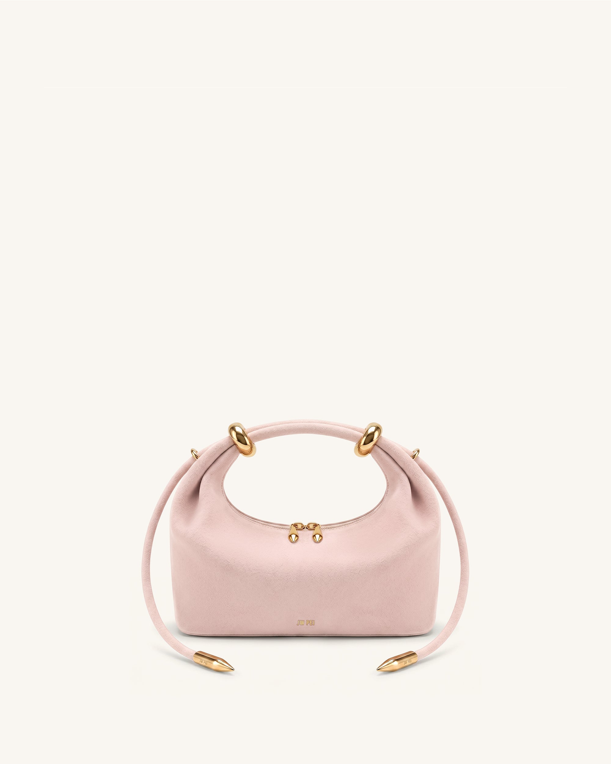 Ellie Faux Suede Metal Ring Embellished Top Handle Bag - Pink