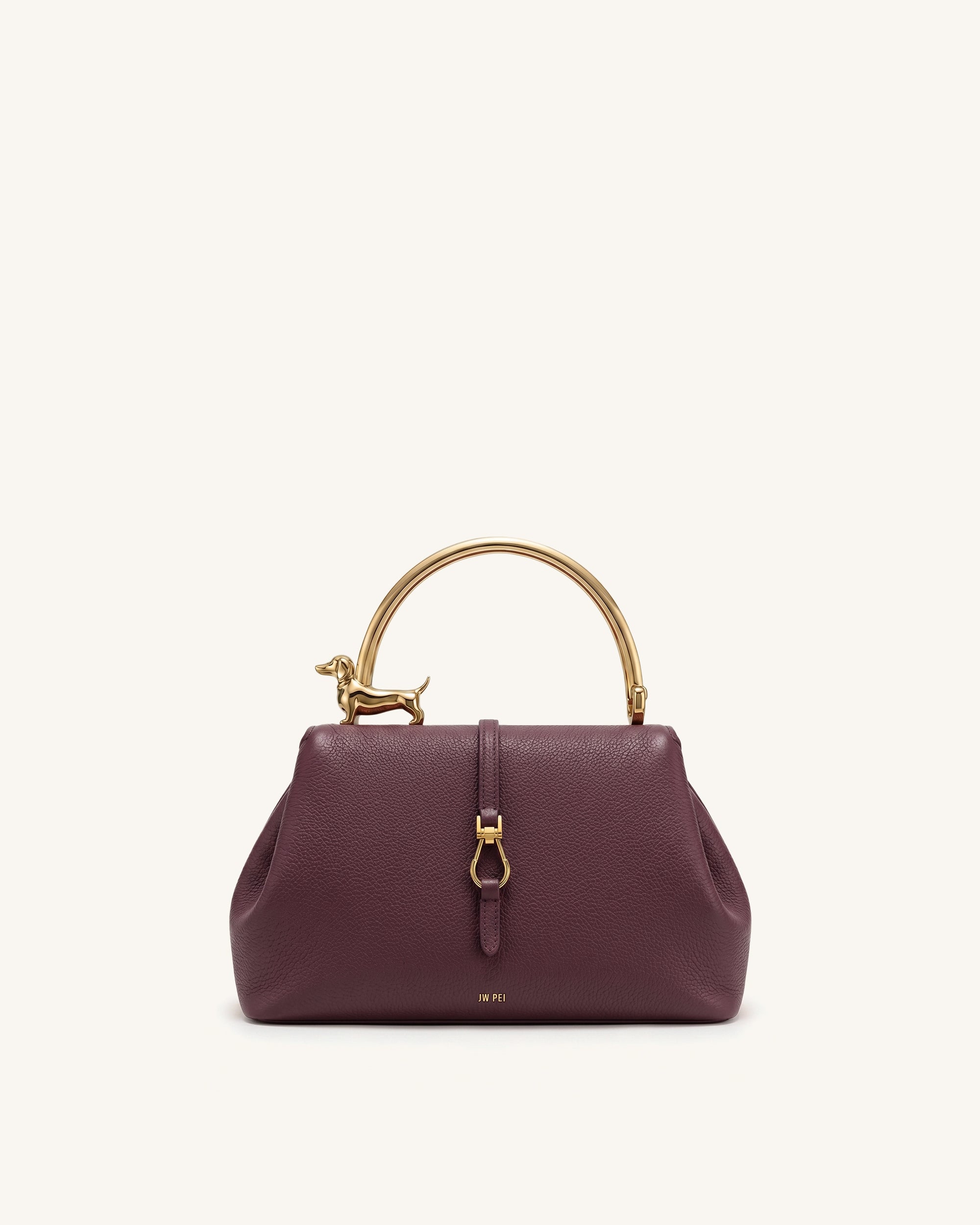 Bruna Dachshund Metal Handle Top Handle Bag - Burgundy