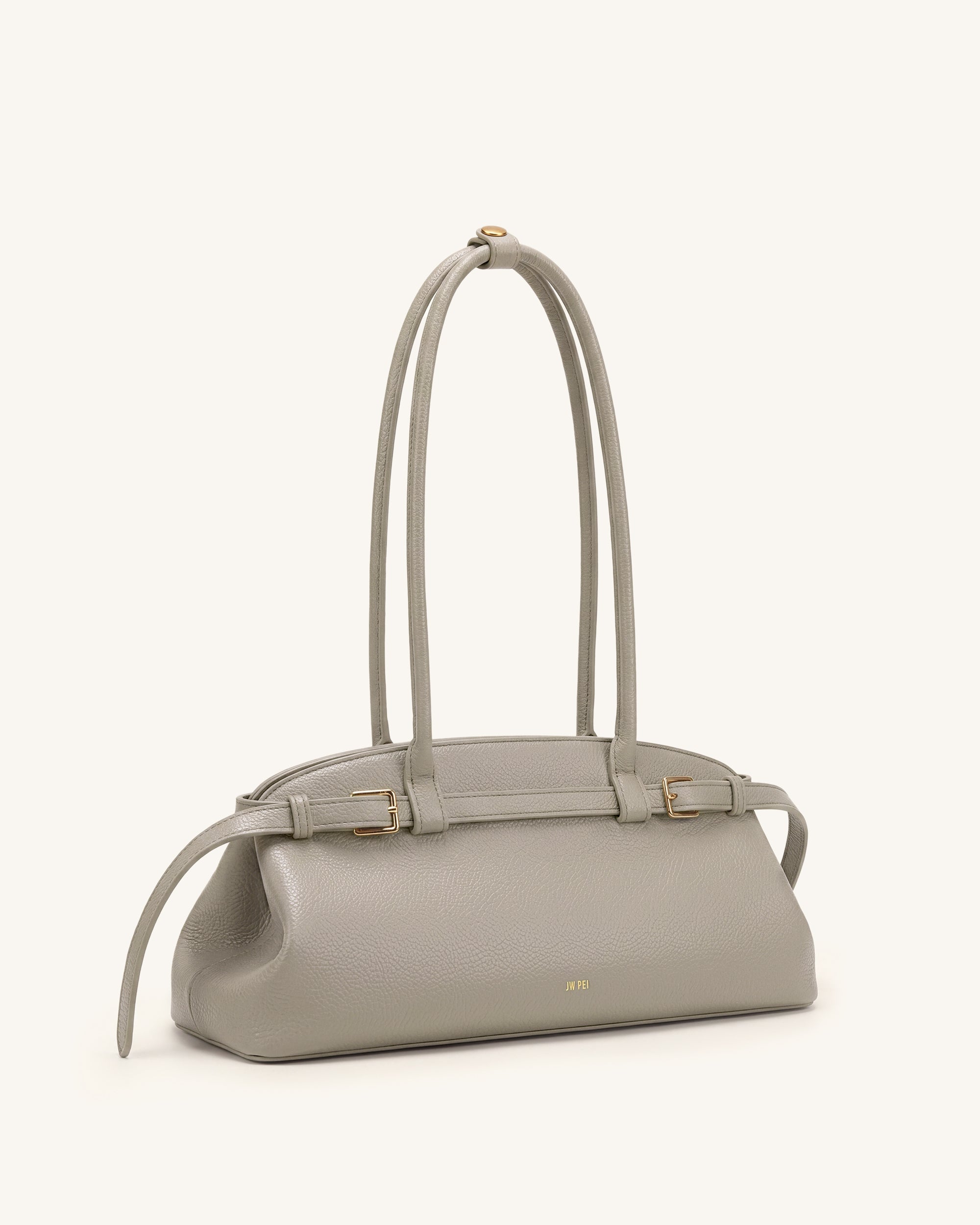 Arden Pebbled Belt Detail East-West Shoulder Bag - Taupe - Image 3
