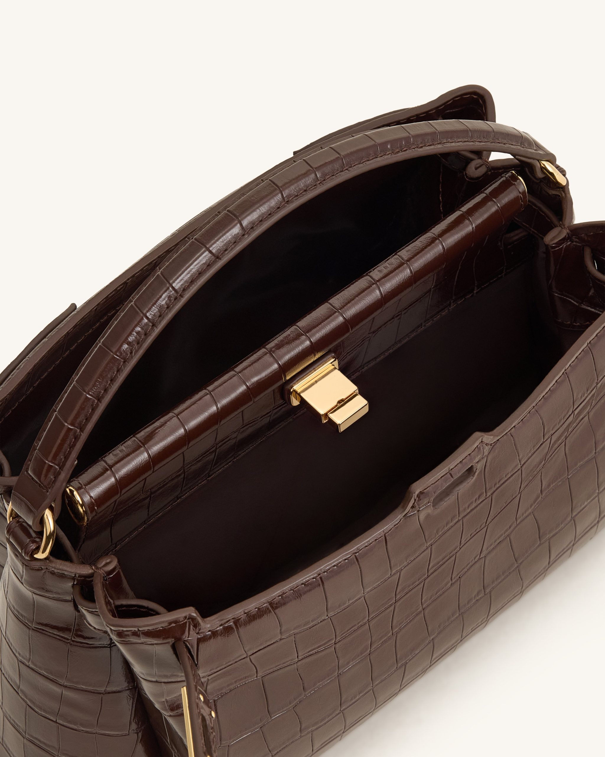 Carmen Top Handle Bag - Dark Brown Croc - Image 4