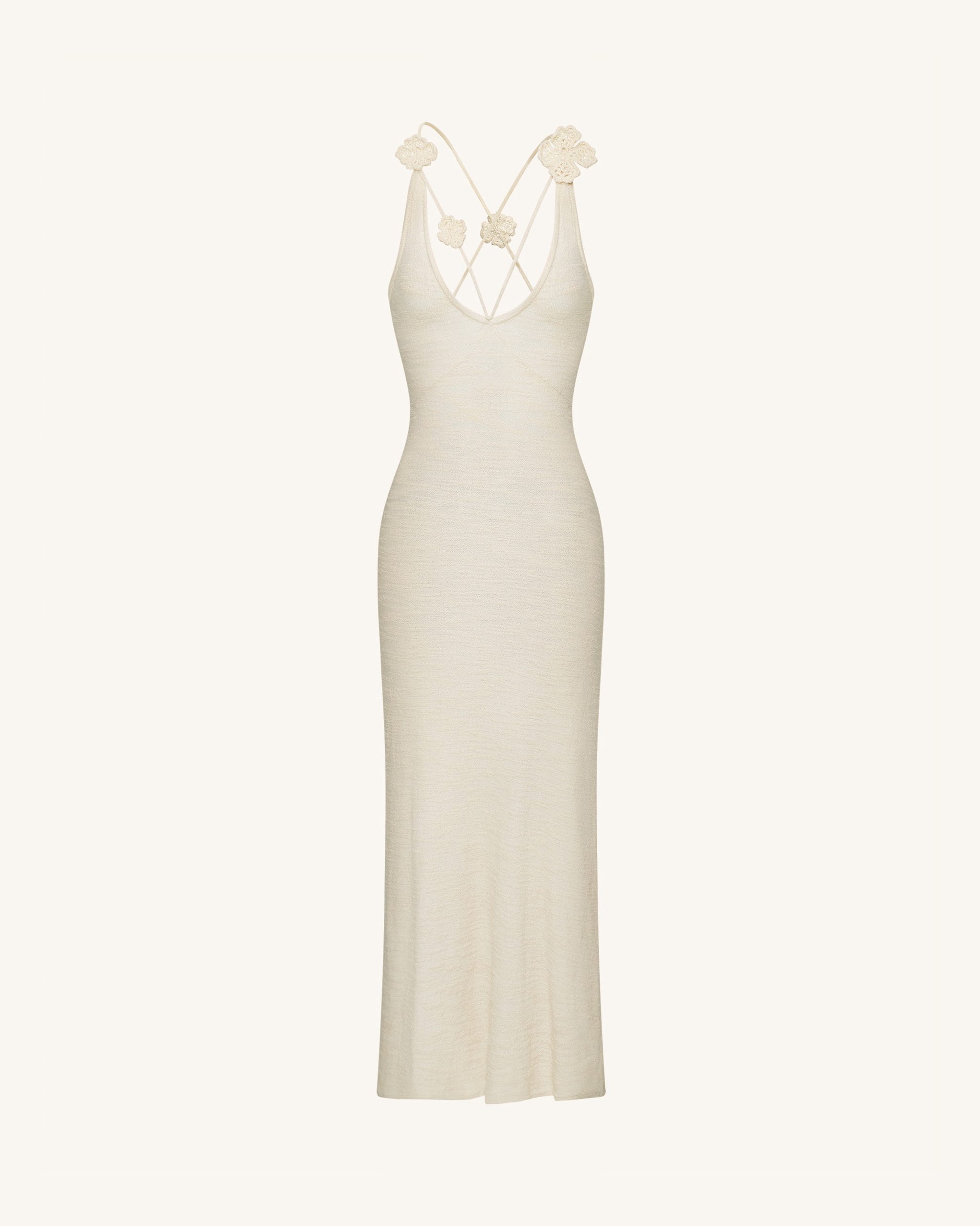Textured Knit Halter Maxi Dress - Cream - Image 3