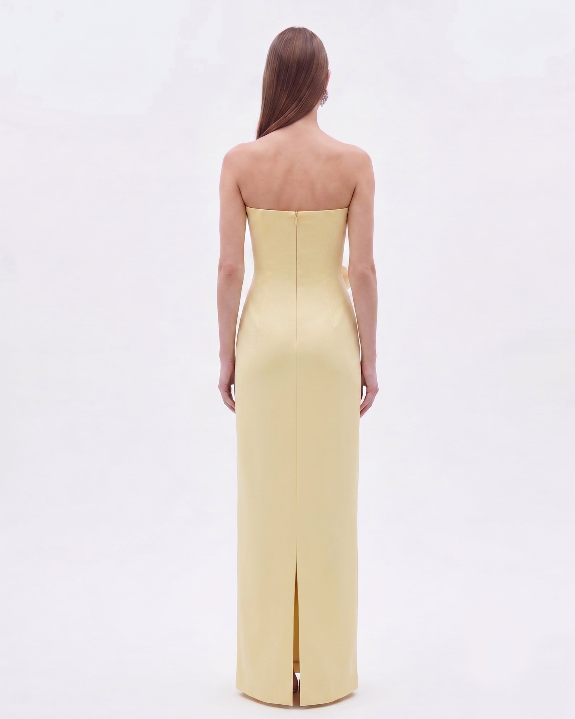 Floral Appliqué Strapless Dress - Yellow - Image 2