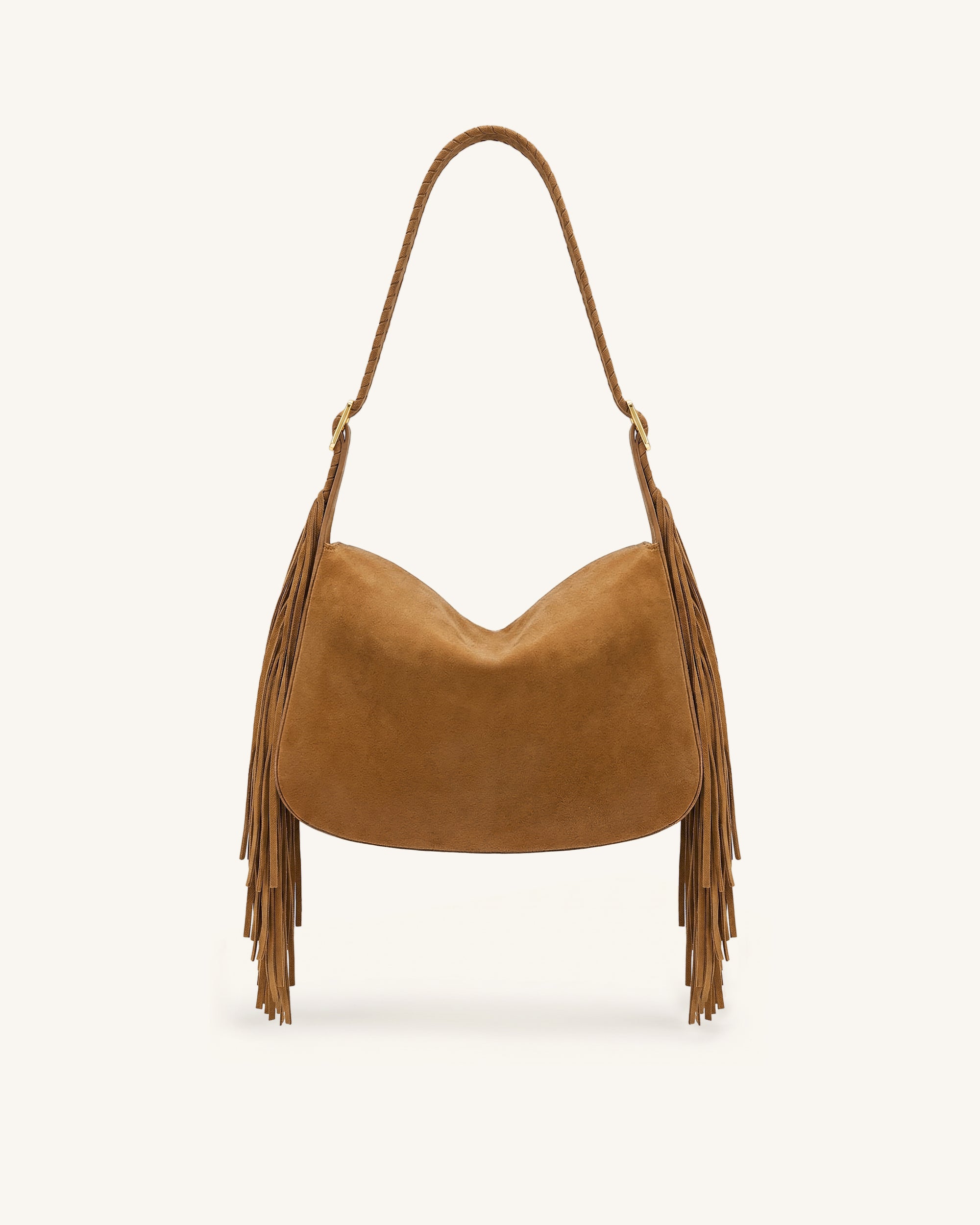 Avery Fringe Faux Suede Shoulder Bag - Brown - Image 3