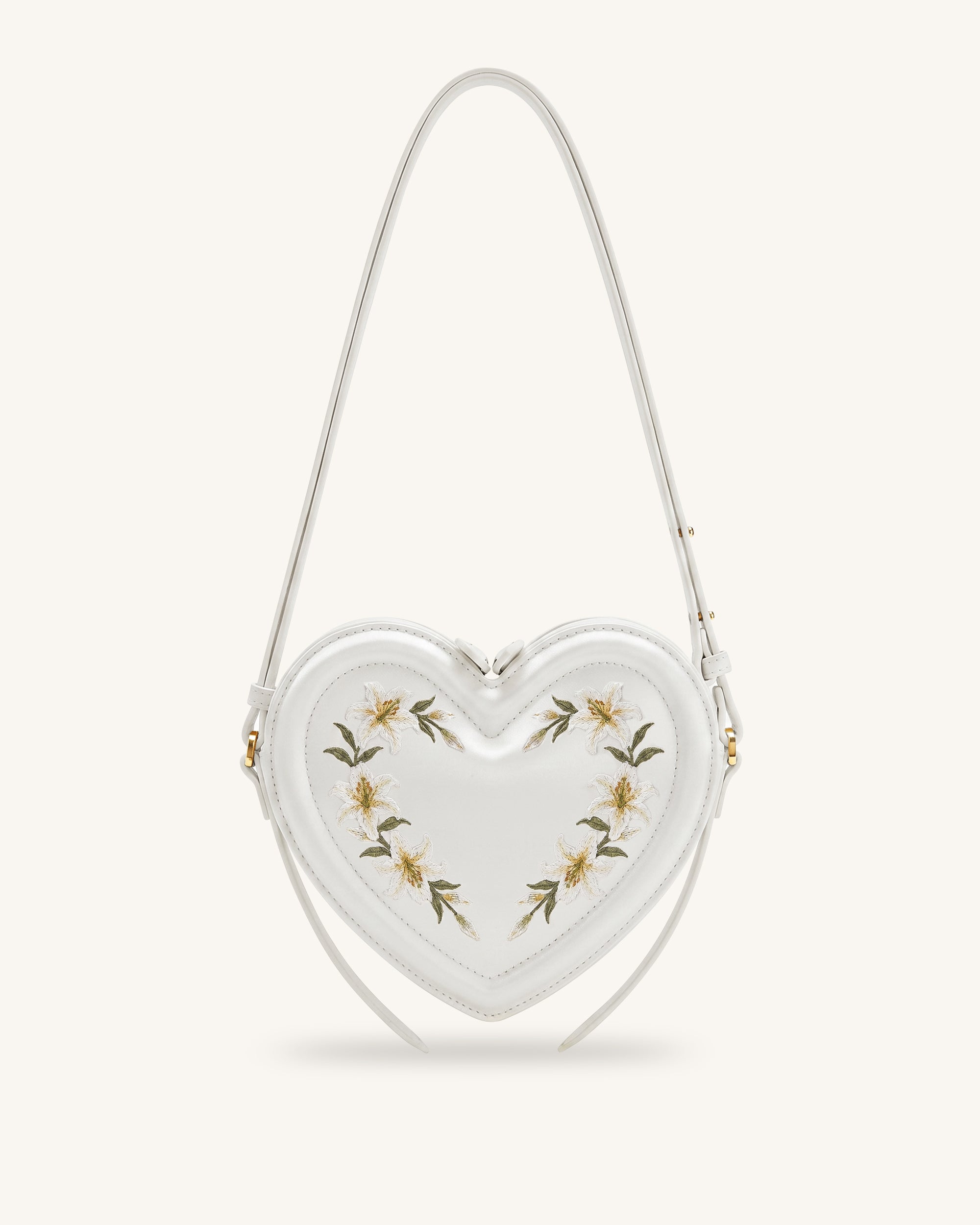 Arlene Embroidered Heart Shape Crossbody Bag - Milky White