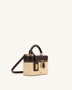 Alternative view of Cleo Faux Straw Box Shape Top Handle Bag - Brown