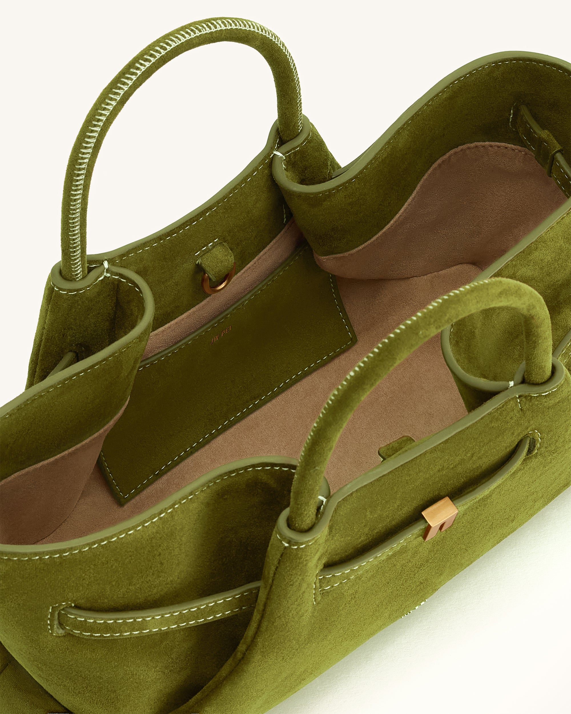 Maeve Dachshund Metal Charm Faux Suede Tote Bag - Olive Green - Image 6