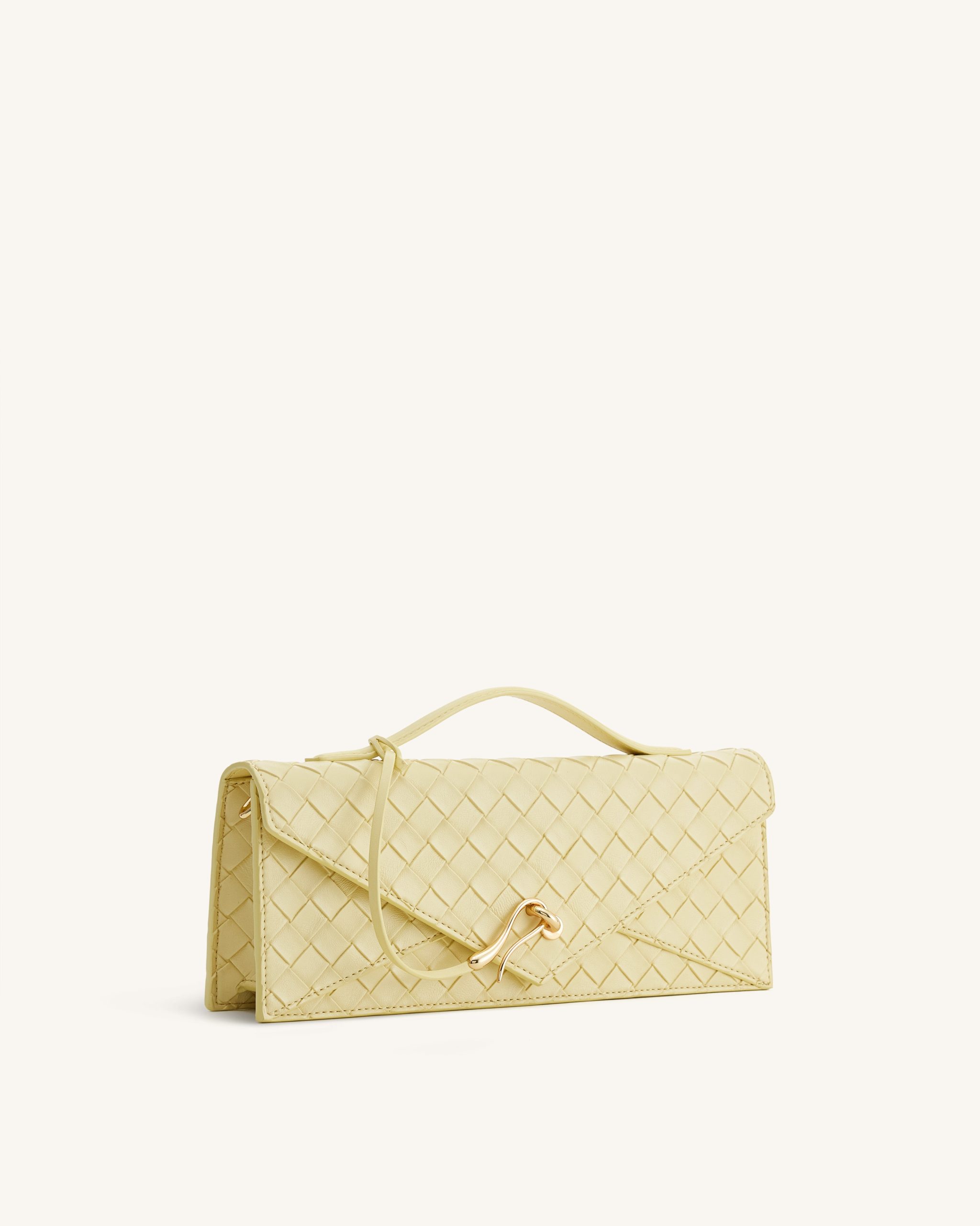 Celeste Woven Textured Envelope Top Handle Bag - Yellow - Image 2