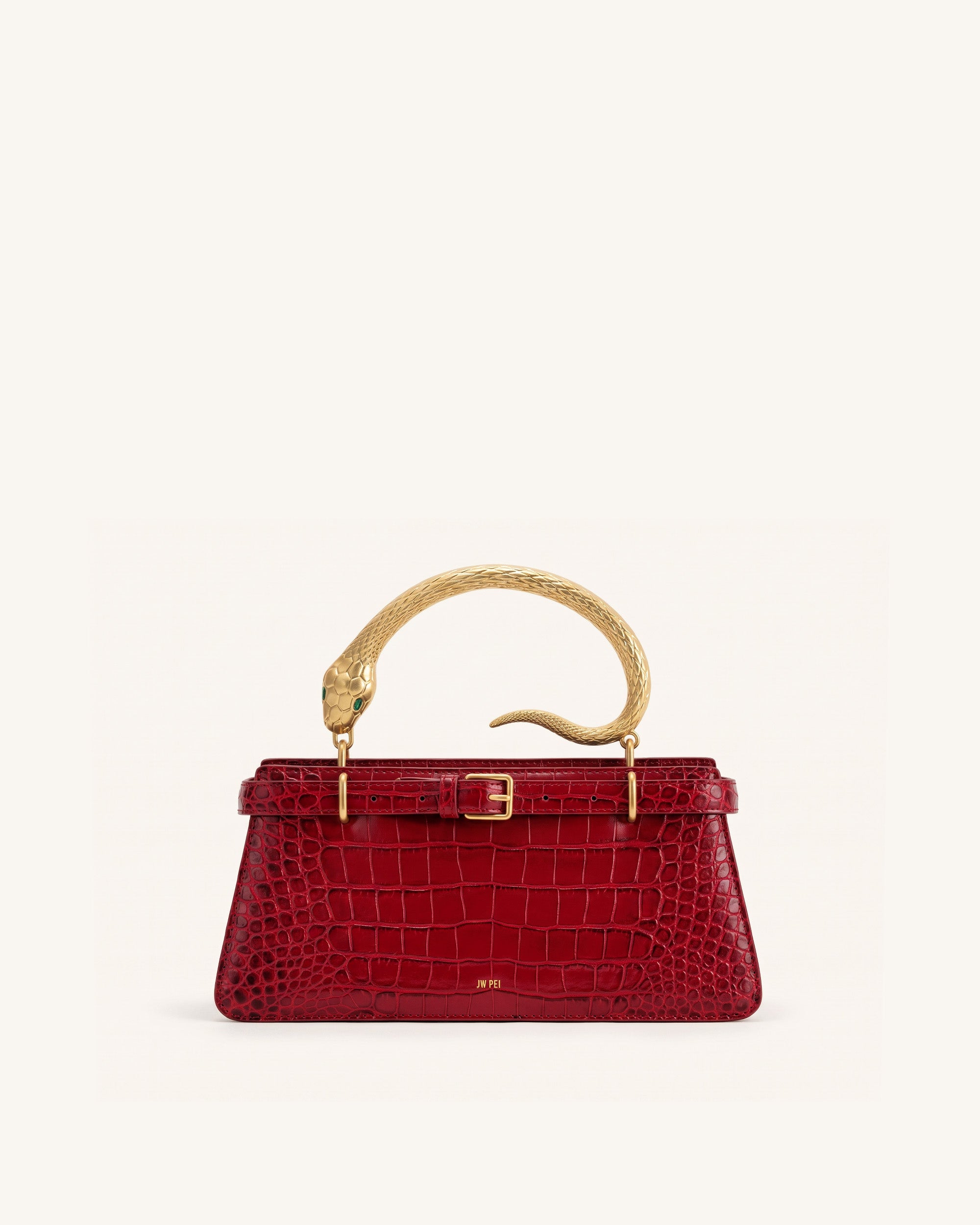 Elena Snake Handle Top Handle Bag - Burgundy Croc