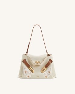 Rhea Double Buckle Shoulder Bag - Caramel Brown Canvas