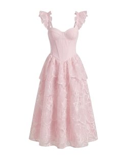Alternative view of Orchid Embroidered Flutter-Sleeve Midi Dress - Blush Pink