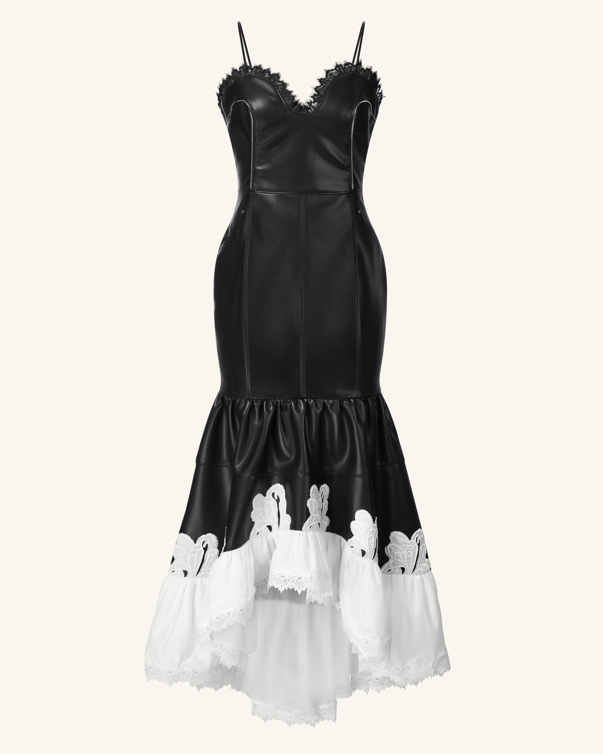 Zora Lace Trim Leather Dress - Black - Image 3